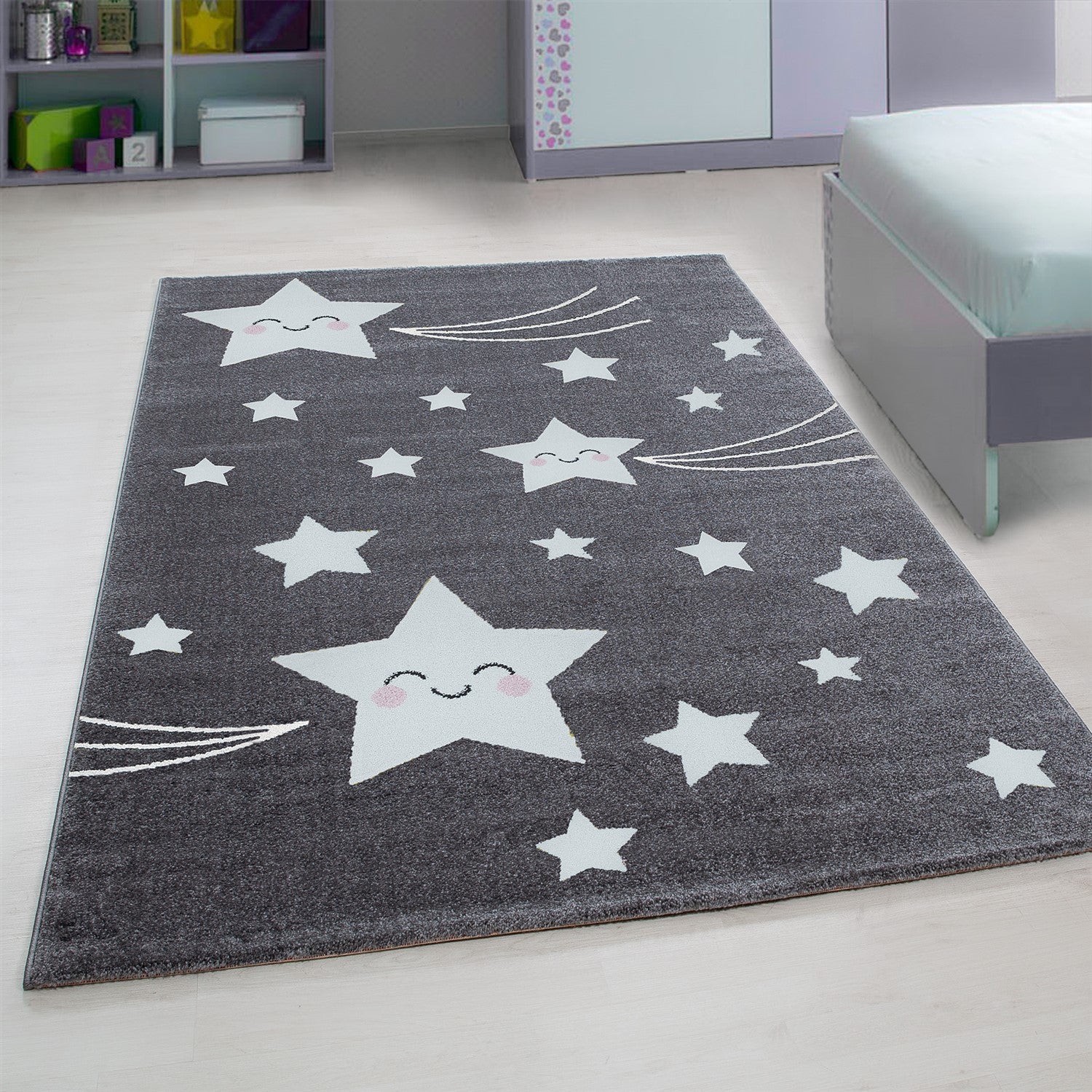 Kindertapijt Omid Blije Sterretjes Grijs Vloerkleed - Omid Carpets
