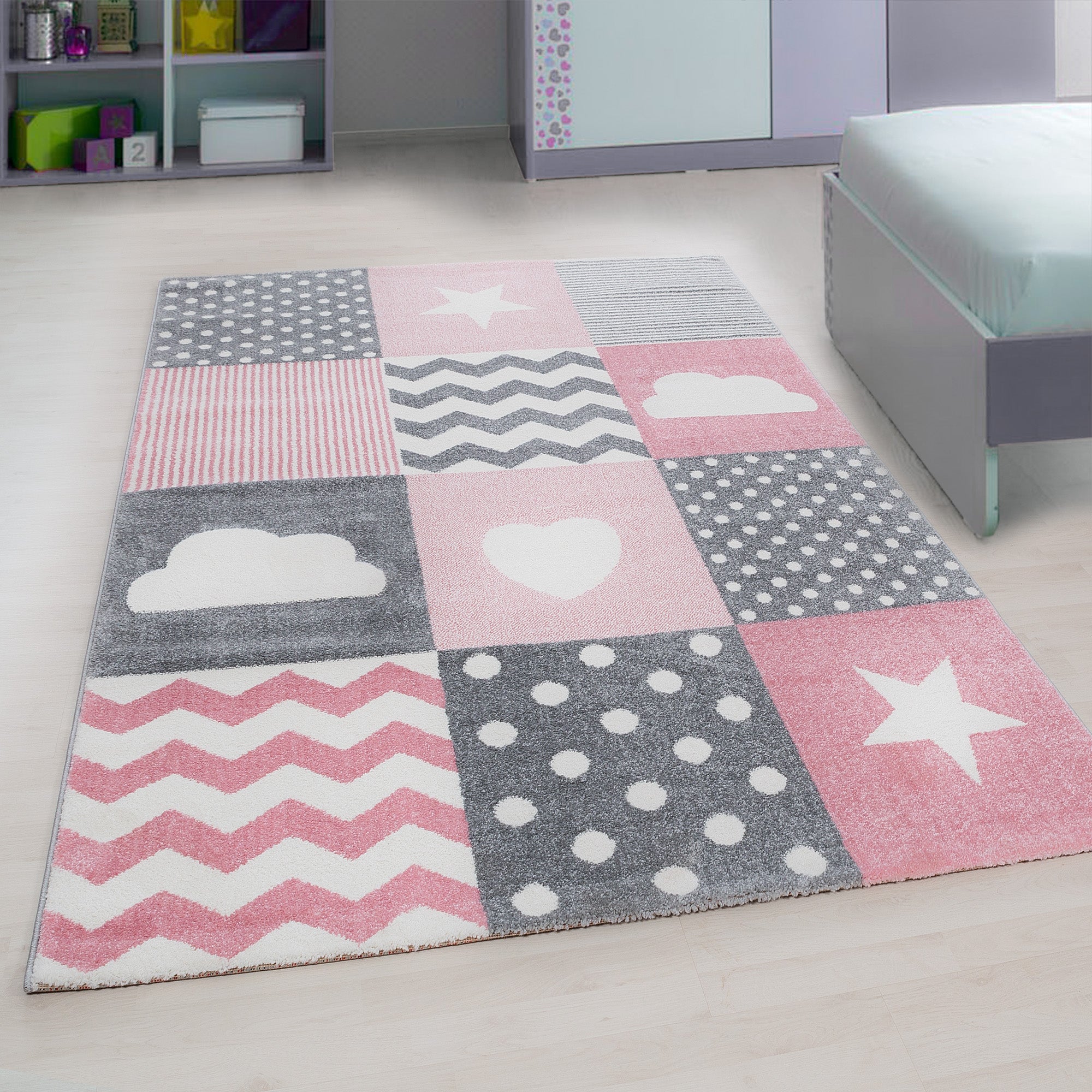 Kindertapijt Omid Hartje en Sterretjes Roos Vloerkleed - Omid Carpets