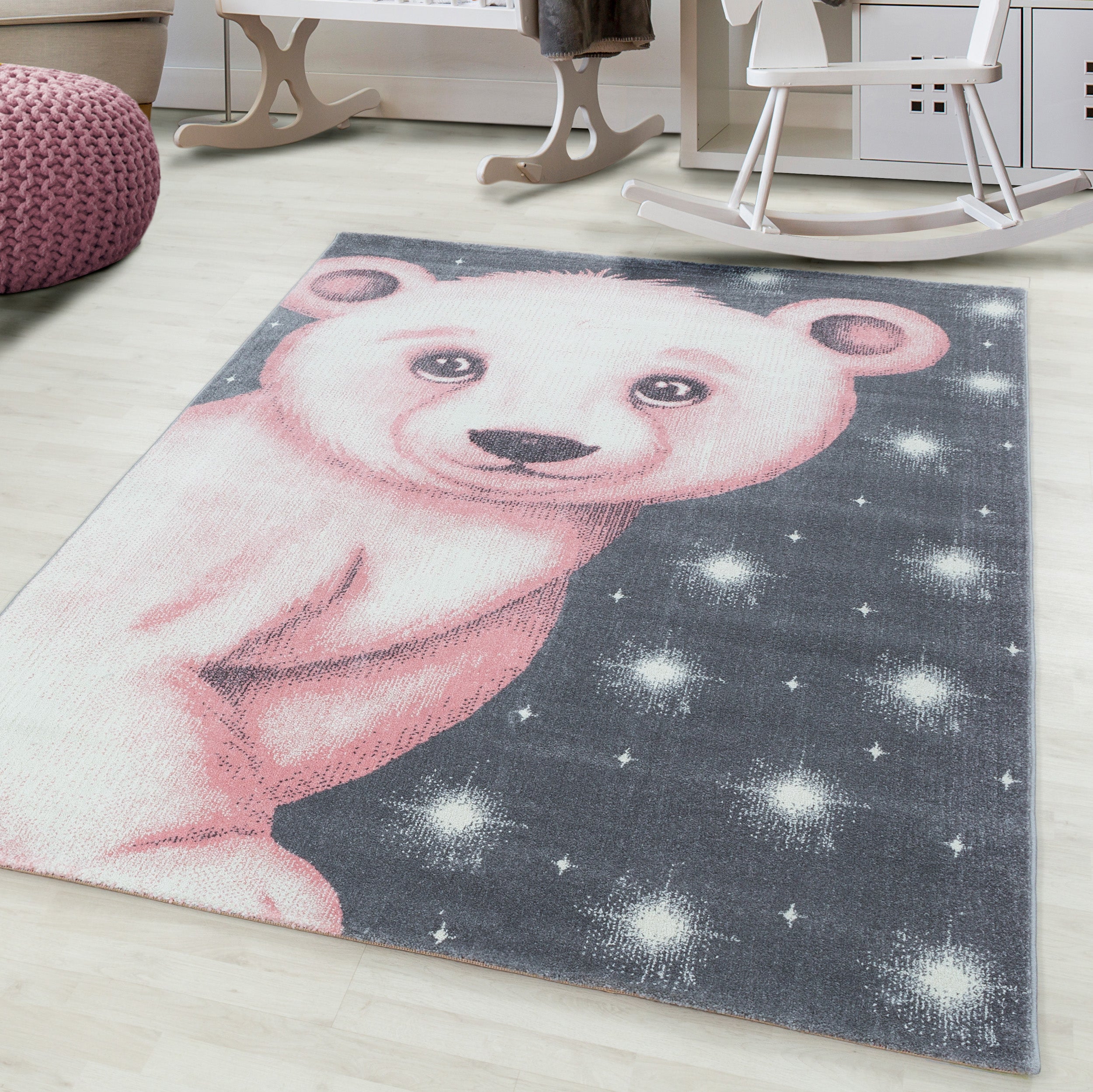 Kindertapijt Omid Ijsbeer Roos Vloerkleed - Omid Carpets