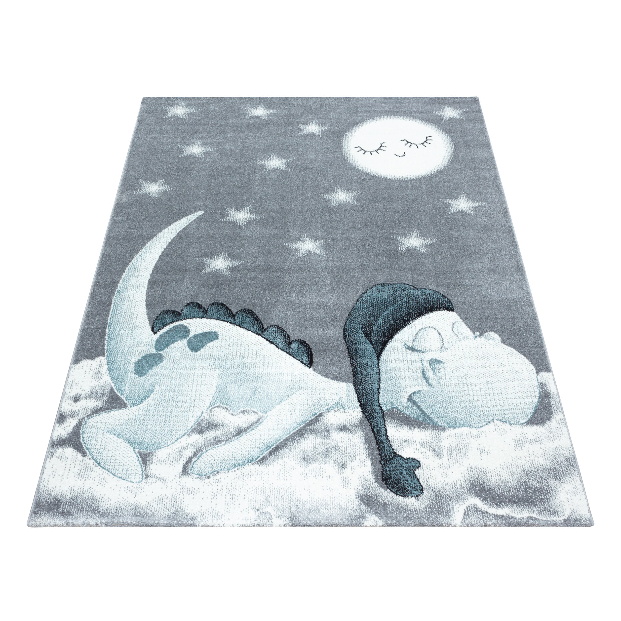 Kindertapijt Omid Slapend Diertje Blauw Vloerkleed - Omid Carpets