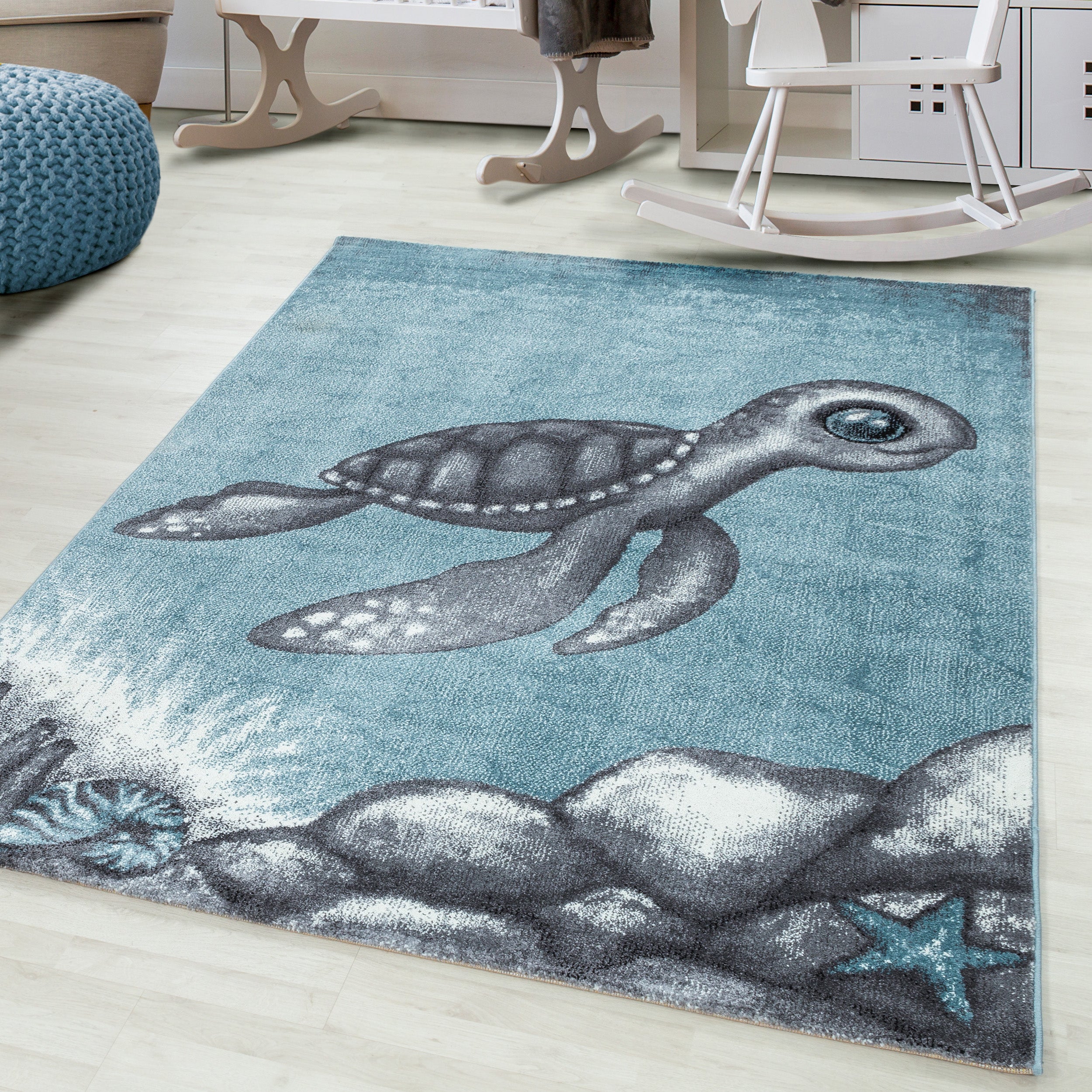 Kindertapijt Omid Schildpad Blauw Vloerkleed - Omid Carpets