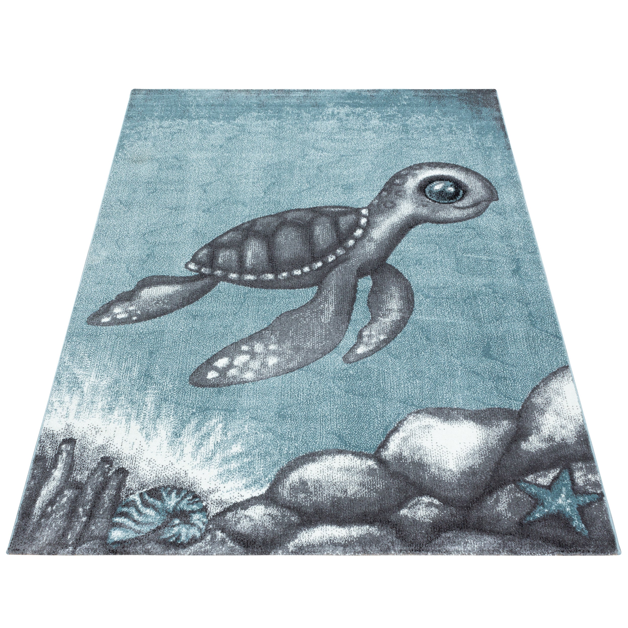 Kindertapijt Omid Schildpad Blauw Vloerkleed - Omid Carpets