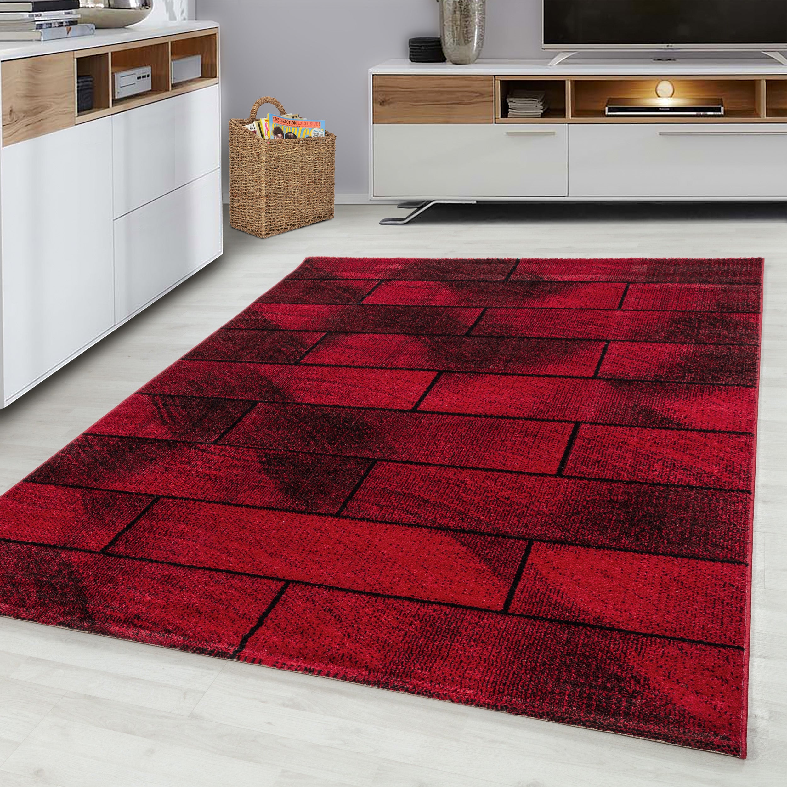 Rood Tapijt Laagpolig Vloerkleed Omid Modern Geometry - Omid Carpets