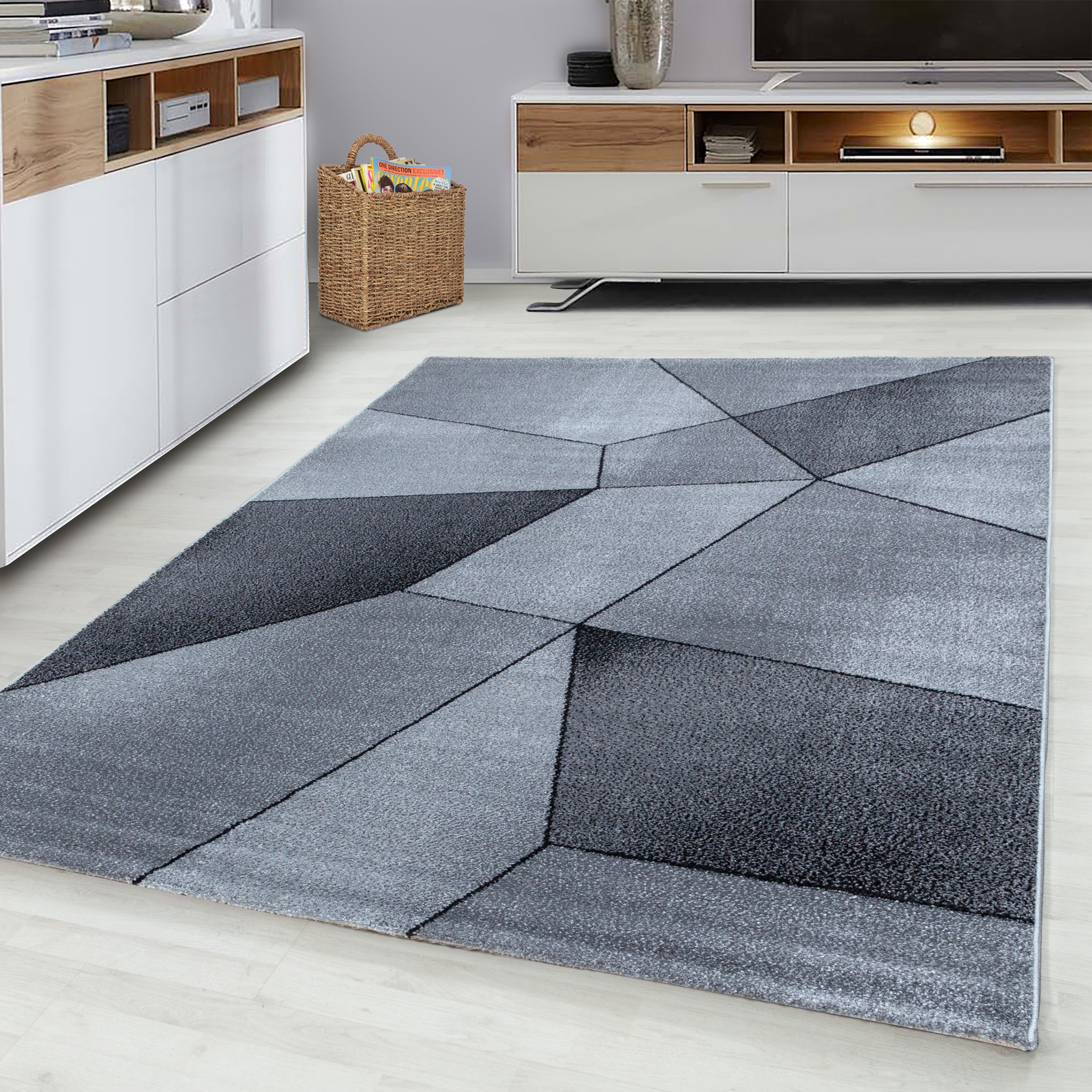 Grijs Tapijt Laagpolig Vloerkleed Omid Modern Geometry - Omid Carpets