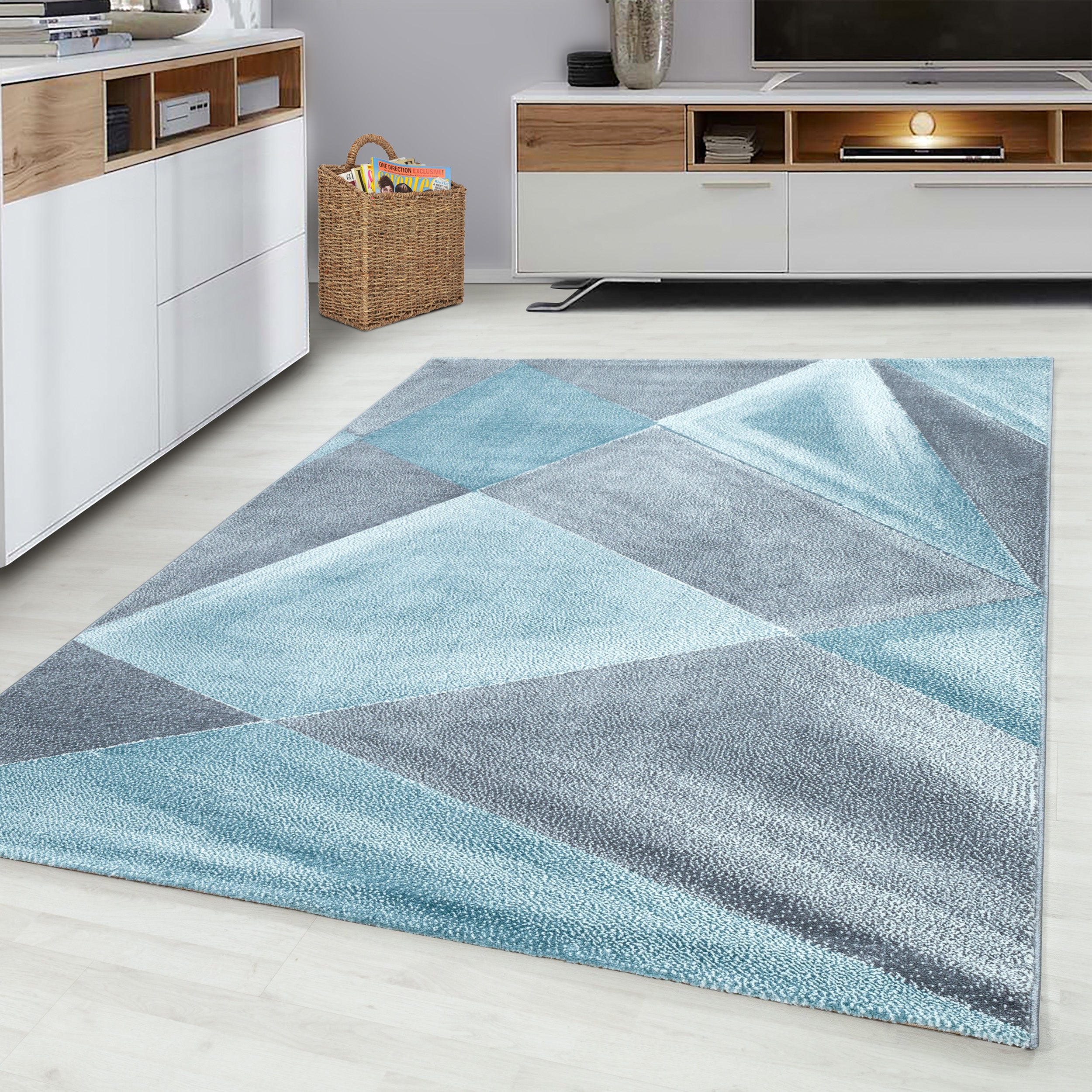 Blauw Tapijt Laagpolig Vloerkleed Omid Modern Geometry - Omid Carpets