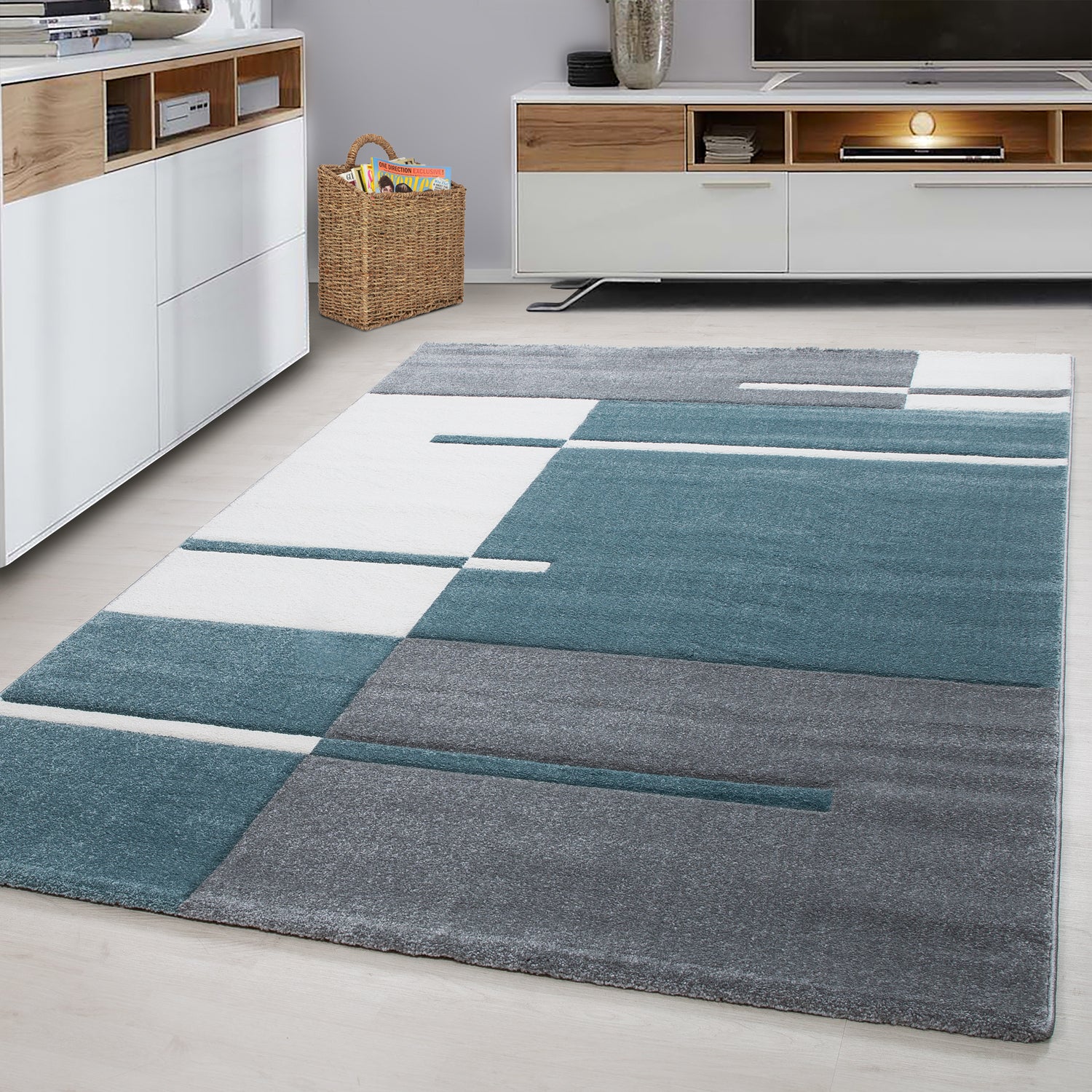 Blauw Tapijt Laagpolig Vloerkleed Omid Modern Vibes - Omid Carpets