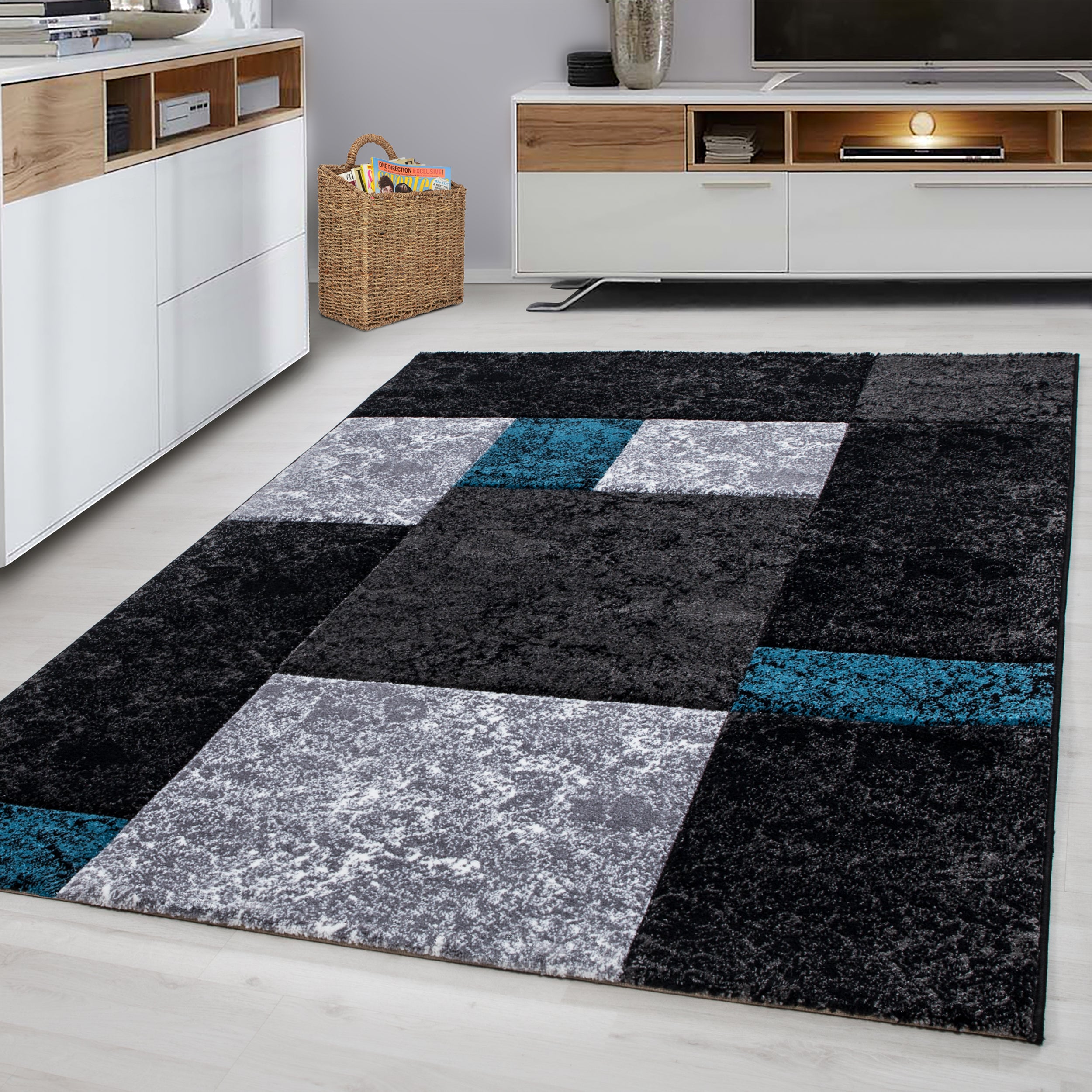 Blauw Tapijt Laagpolig Vloerkleed Omid Modern Vibes - Omid Carpets