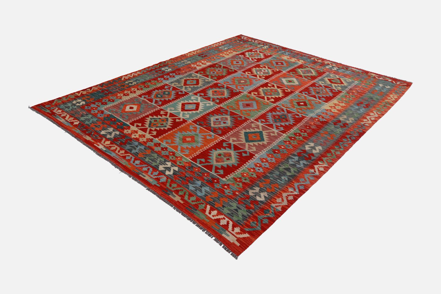 Kleurrijk Tapijt Laagpolig Handgeweven Wollen Vloerkleed - Omid Afghan Kelim 245x173cm