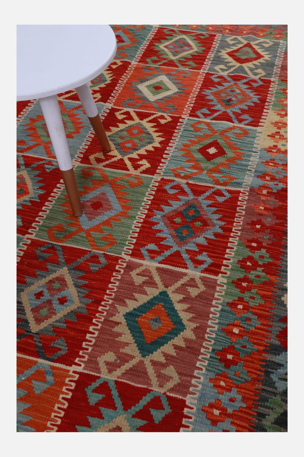 Kleurrijk Tapijt Laagpolig Handgeweven Wollen Vloerkleed - Omid Afghan Kelim 245x173cm