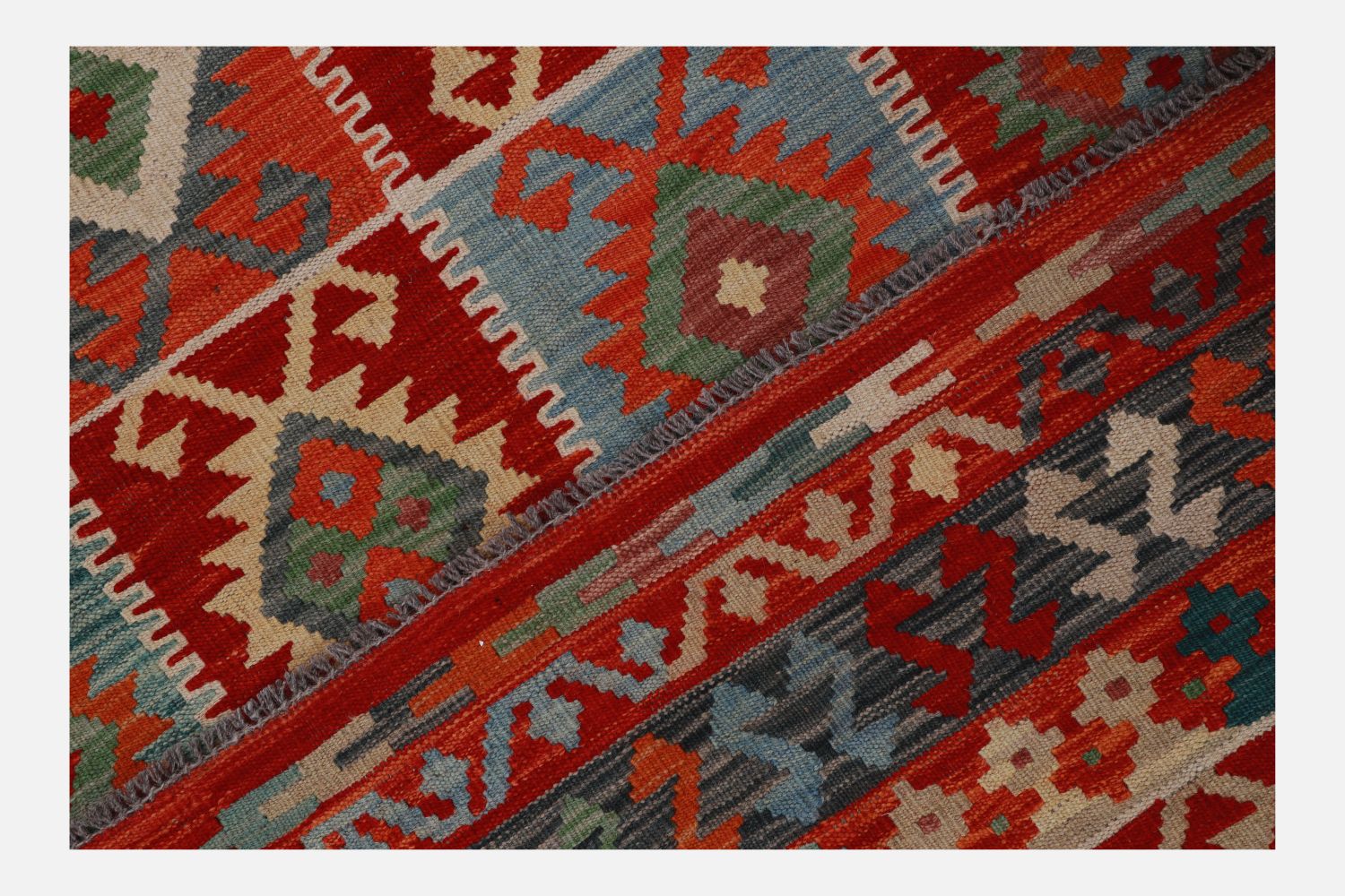 Kleurrijk Tapijt Laagpolig Handgeweven Wollen Vloerkleed - Omid Afghan Kelim 245x173cm