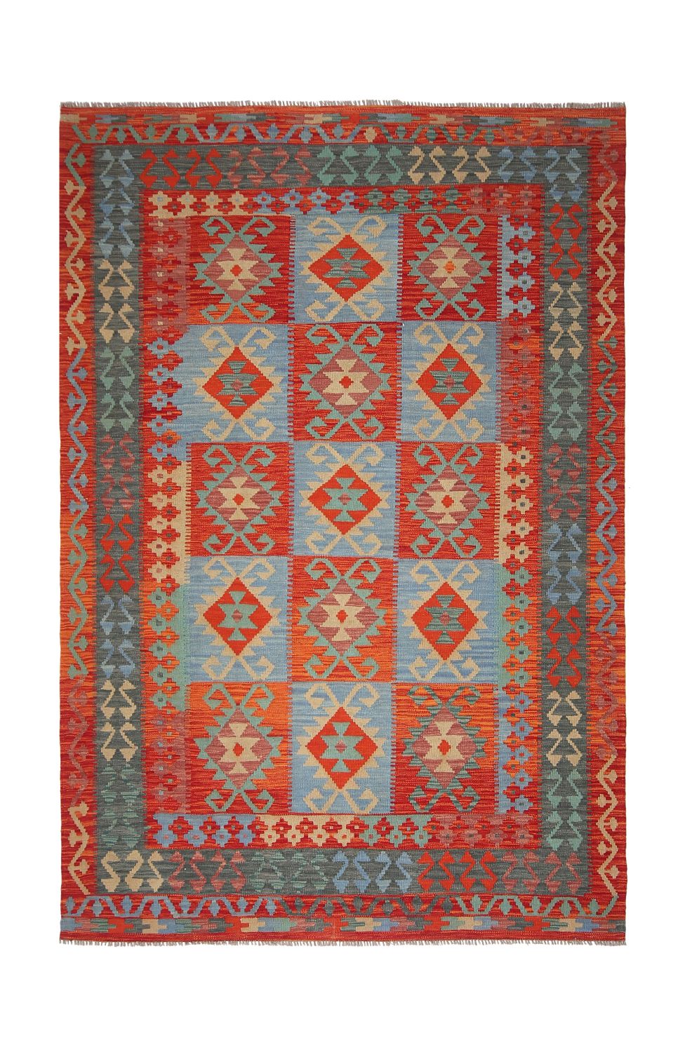 Kleurrijk Tapijt Laagpolig Handgeweven Wollen Vloerkleed - Omid Afghan Kelim 254x174