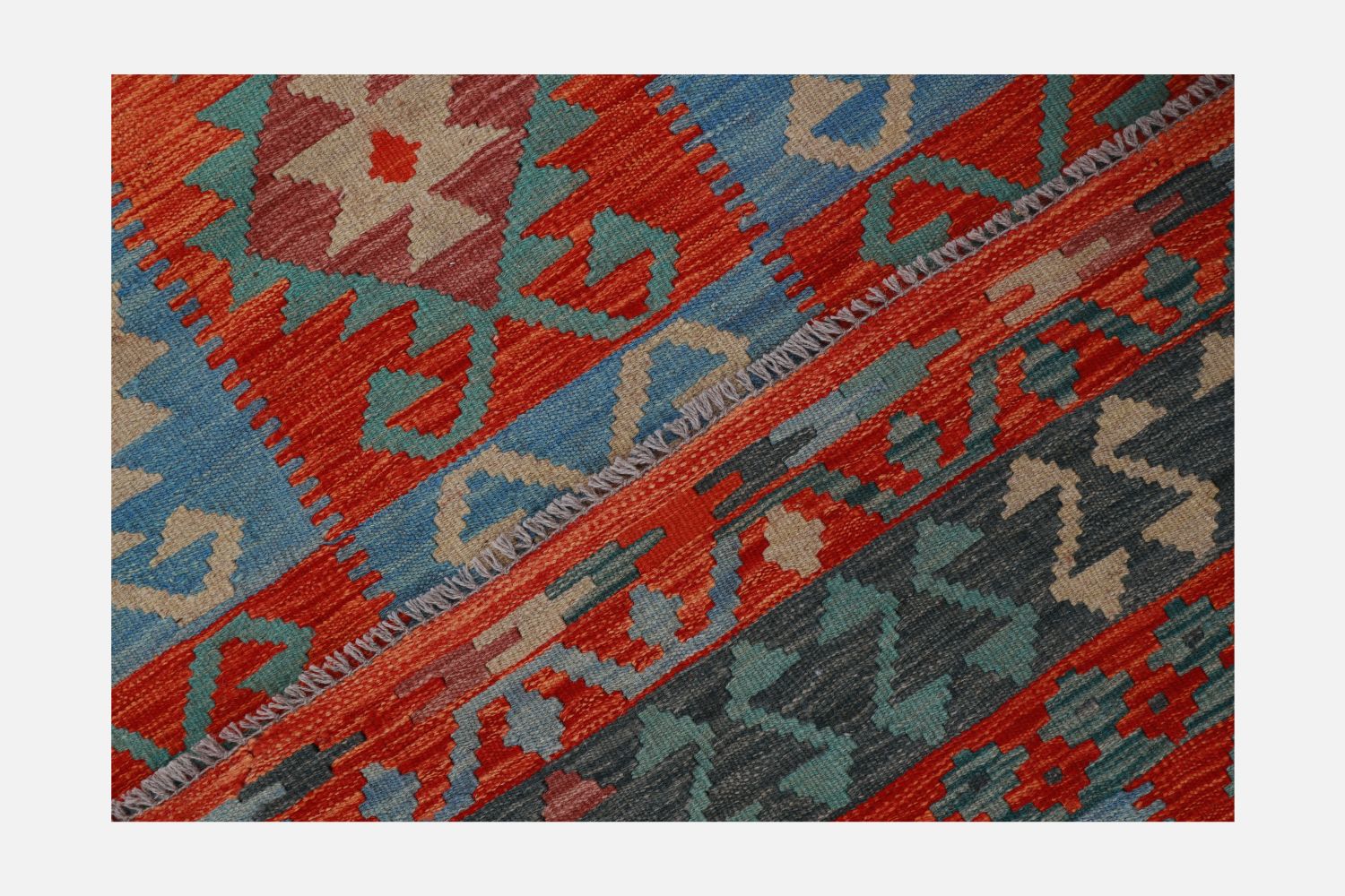 Kleurrijk Tapijt Laagpolig Handgeweven Wollen Vloerkleed - Omid Afghan Kelim 254x174