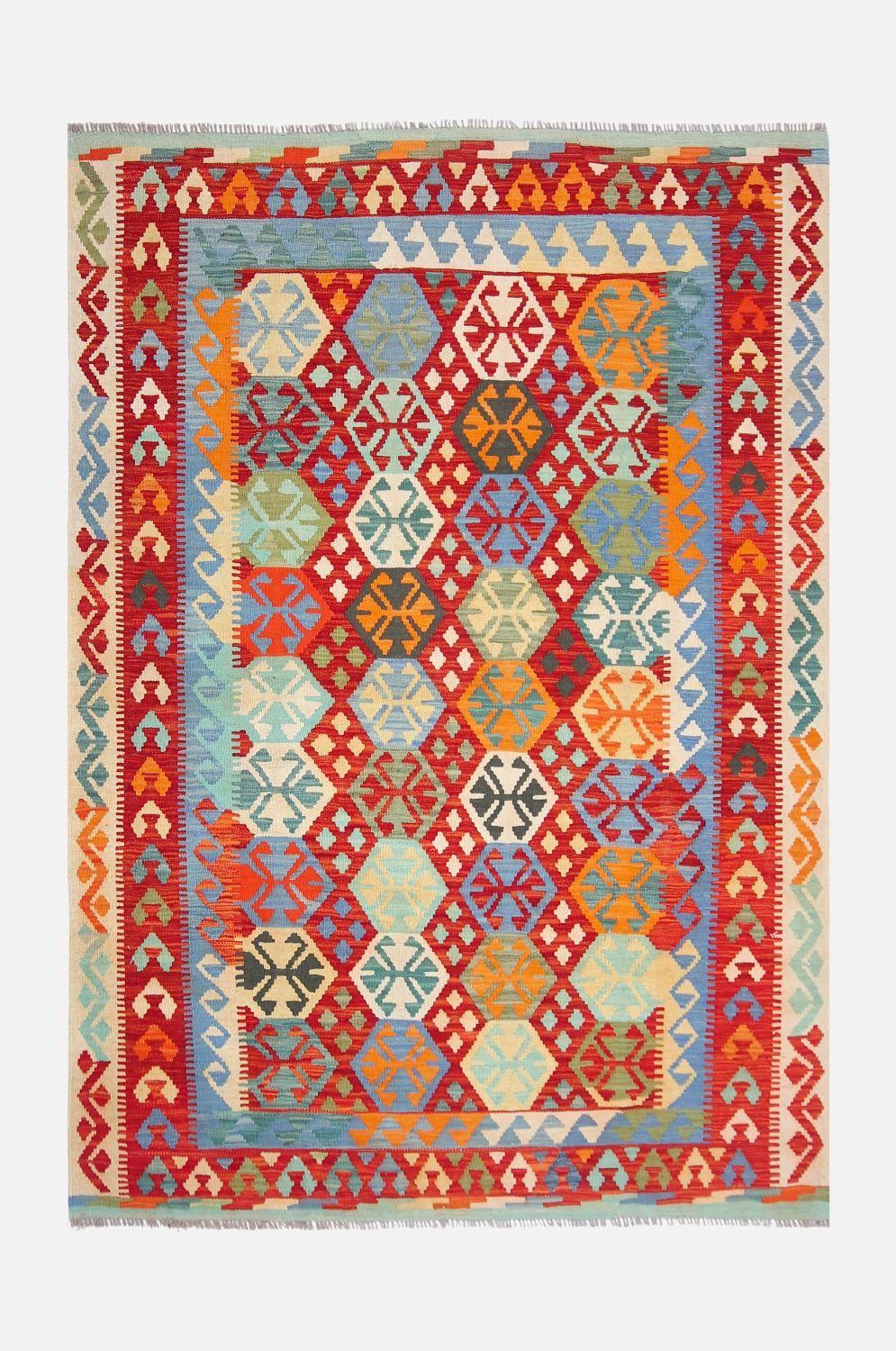 Kleurrijk Tapijt Laagpolig Handgeweven Wollen Vloerkleed - Omid Afghan Kelim 234x164