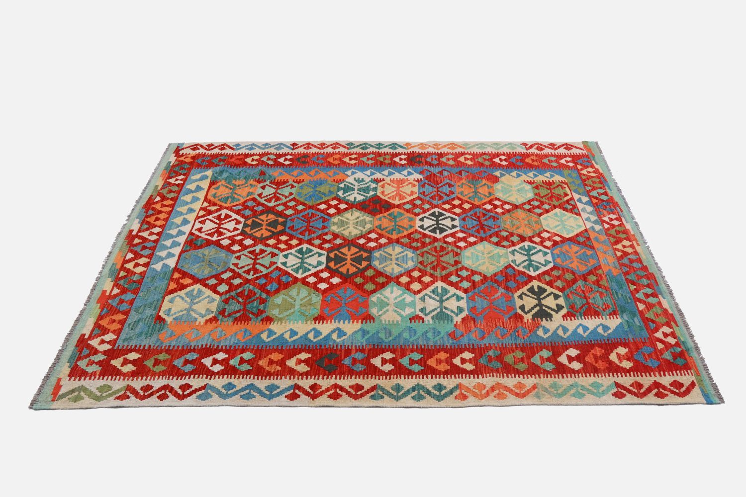 Kleurrijk Tapijt Laagpolig Handgeweven Wollen Vloerkleed - Omid Afghan Kelim 234x164