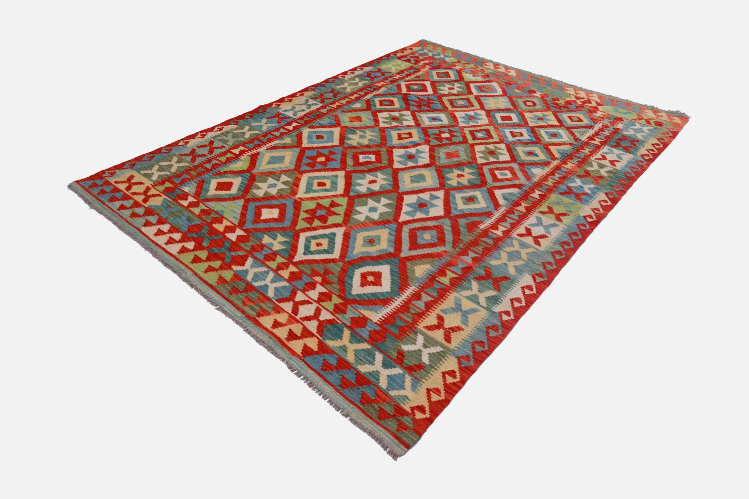 Kleurrijk Tapijt Laagpolig Handgeweven Wollen Vloerkleed - Omid Afghan Kelim 242x165