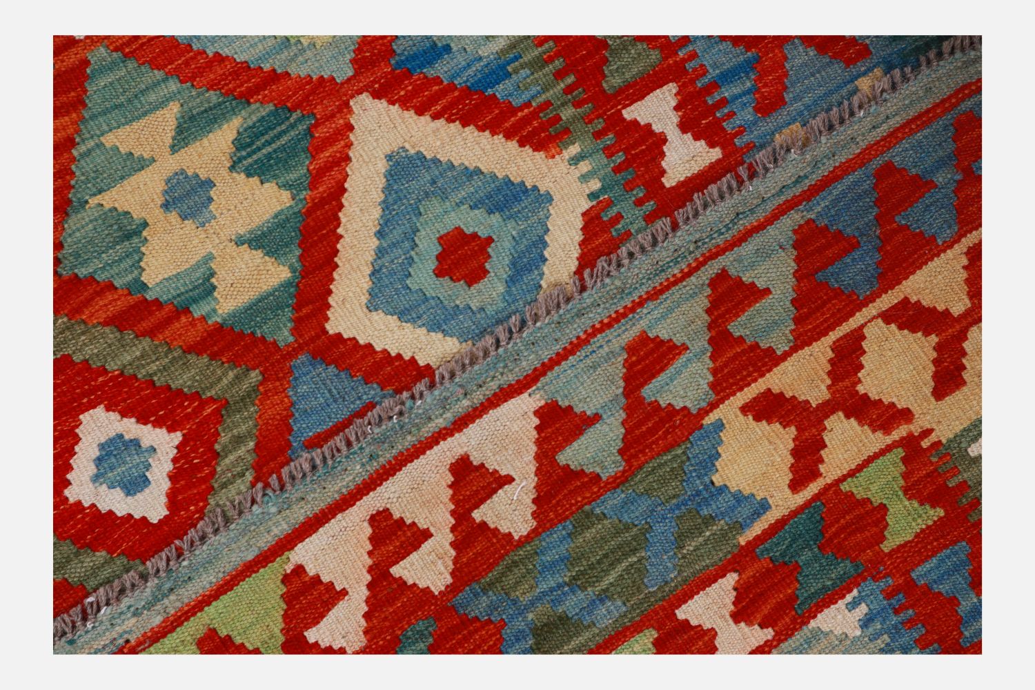 Kleurrijk Tapijt Laagpolig Handgeweven Wollen Vloerkleed - Omid Afghan Kelim 242x165