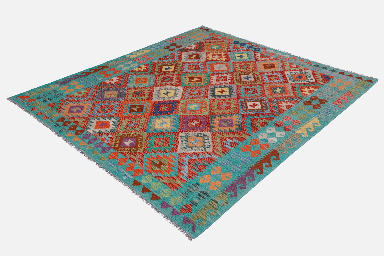 Kleurrijk Tapijt Laagpolig Handgeweven Wollen Vloerkleed - Omid Afghan Kelim 206x156
