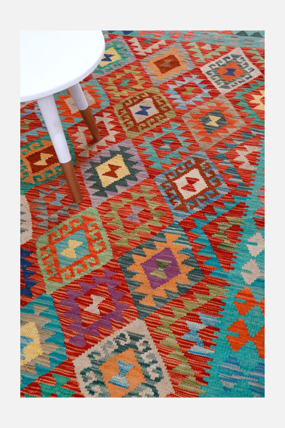 Kleurrijk Tapijt Laagpolig Handgeweven Wollen Vloerkleed - Omid Afghan Kelim 206x156