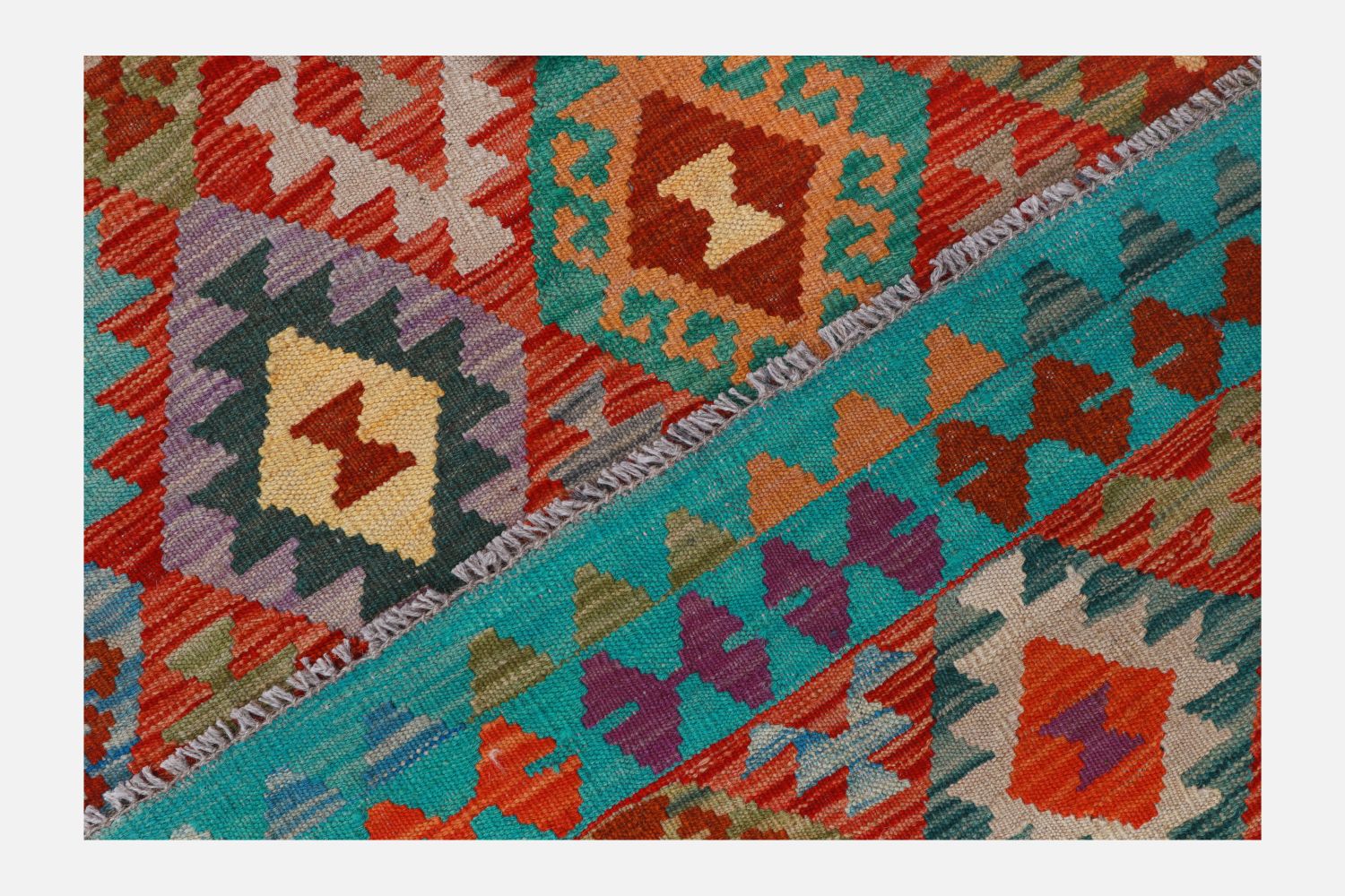 Kleurrijk Tapijt Laagpolig Handgeweven Wollen Vloerkleed - Omid Afghan Kelim 206x156