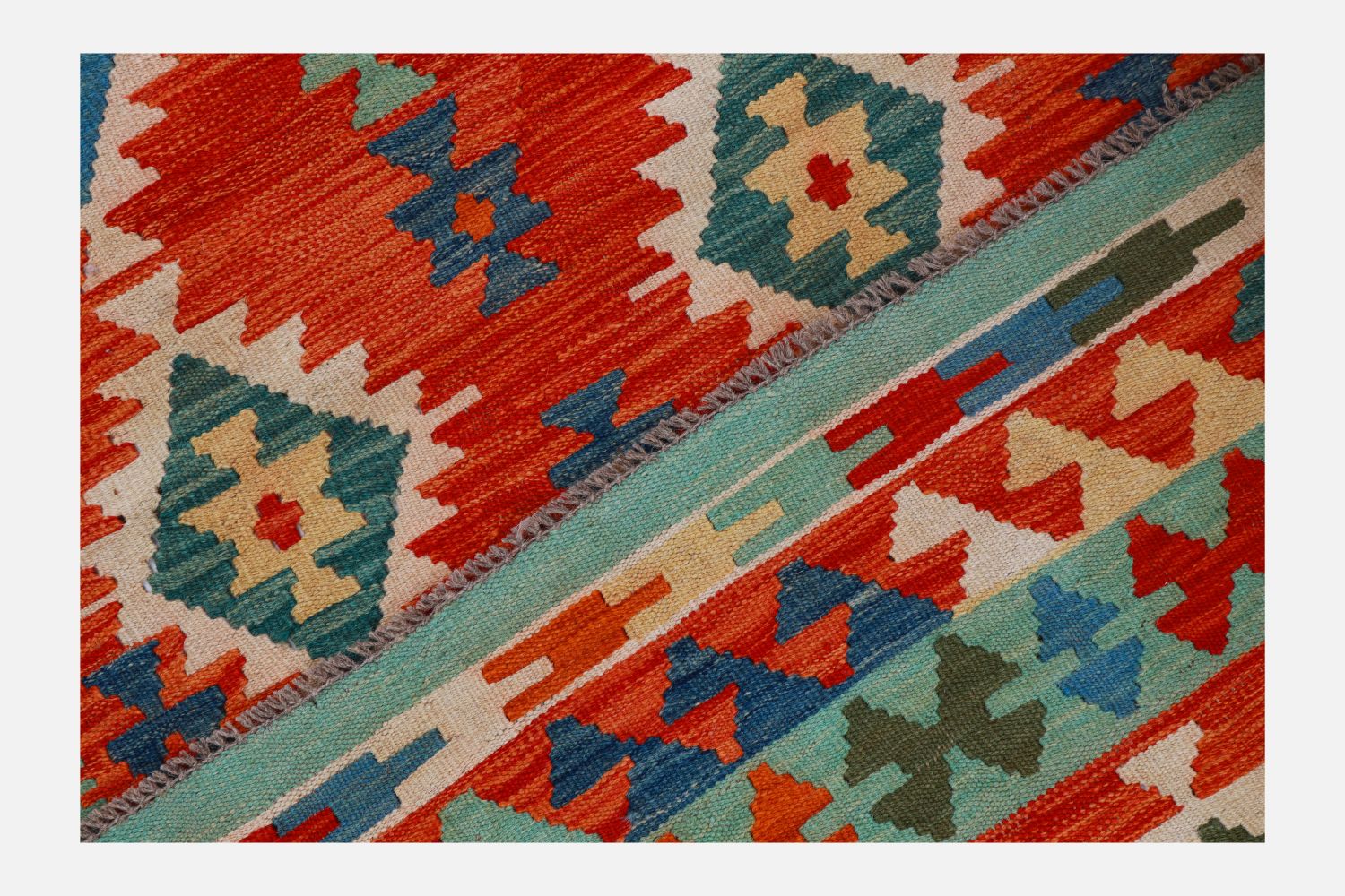 Kleurrijk Tapijt Laagpolig Handgeweven Wollen Vloerkleed - Omid Afghan Kelim 216x153