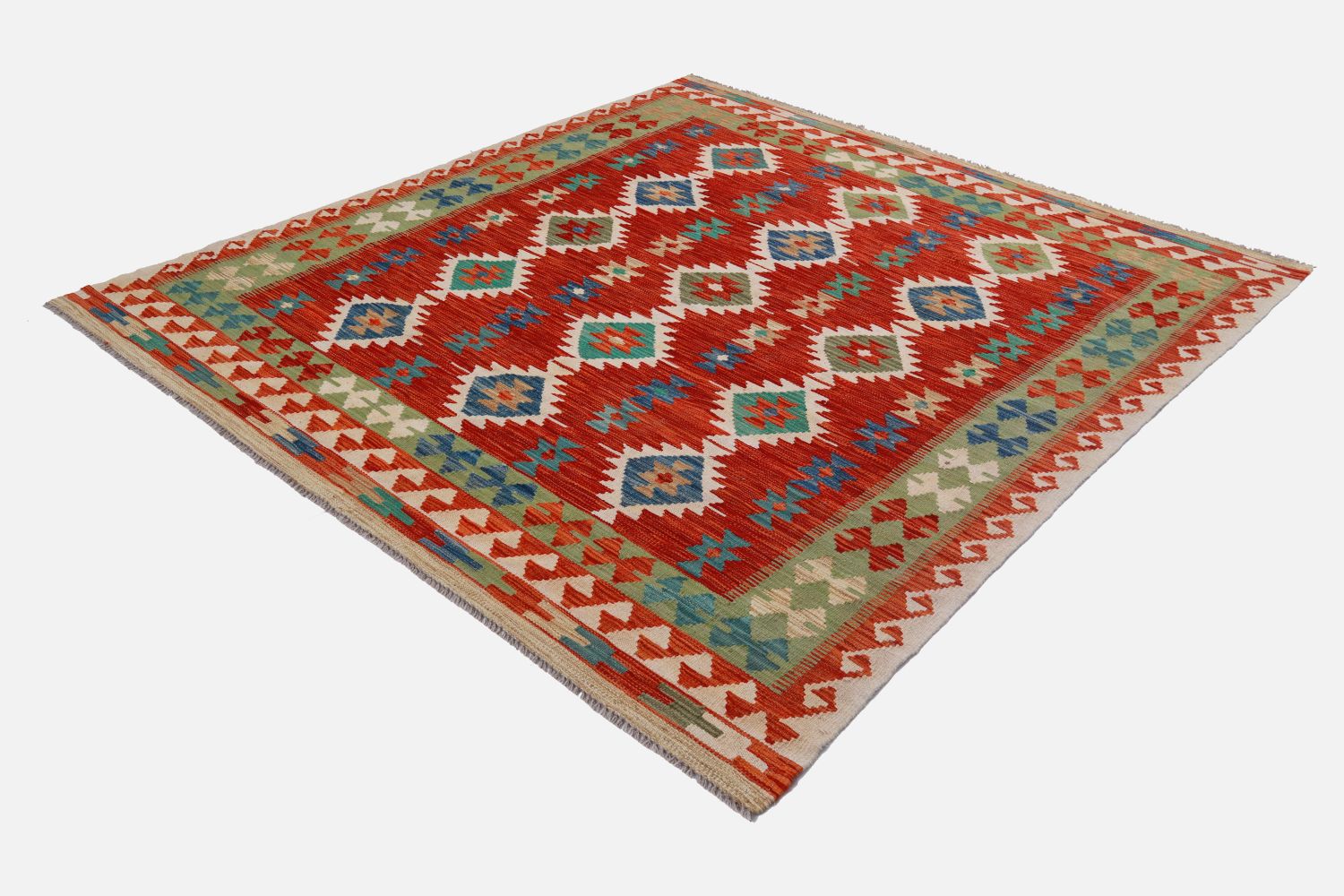 Kleurrijk Tapijt Laagpolig Handgeweven Wollen Vloerkleed - Omid Afghan Kelim 211x152