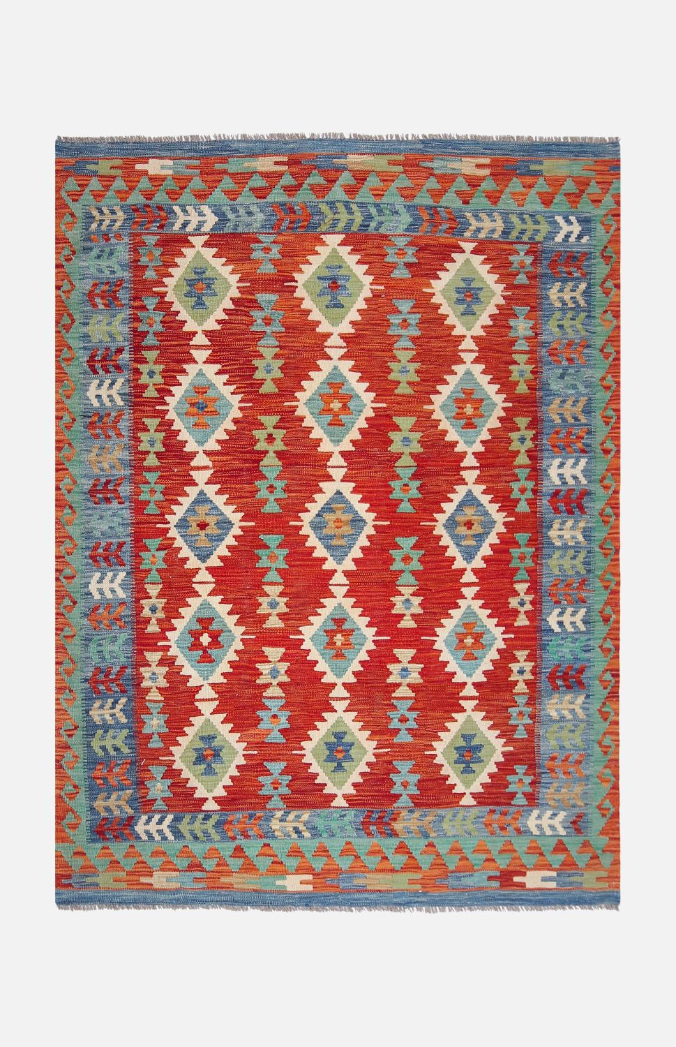 Kleurrijk Tapijt Laagpolig Handgeweven Wollen Vloerkleed - Omid Afghan Kelim 210x156