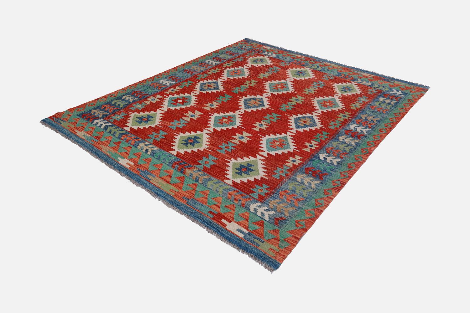 Kleurrijk Tapijt Laagpolig Handgeweven Wollen Vloerkleed - Omid Afghan Kelim 210x156