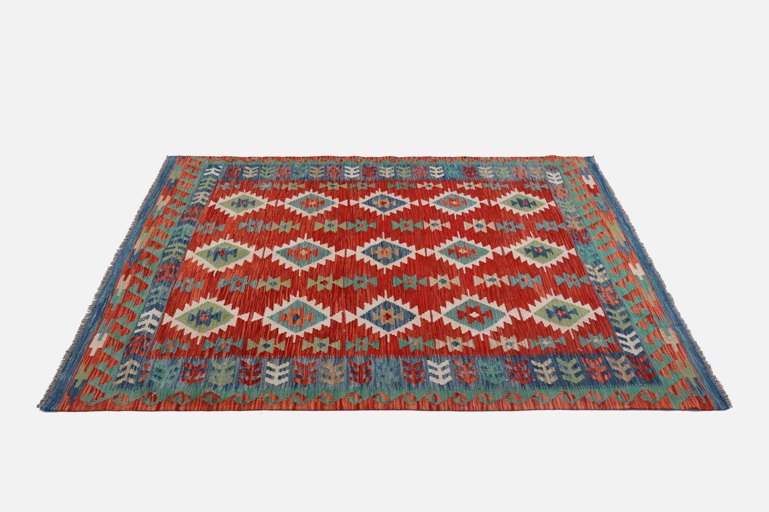 Kleurrijk Tapijt Laagpolig Handgeweven Wollen Vloerkleed - Omid Afghan Kelim 210x156