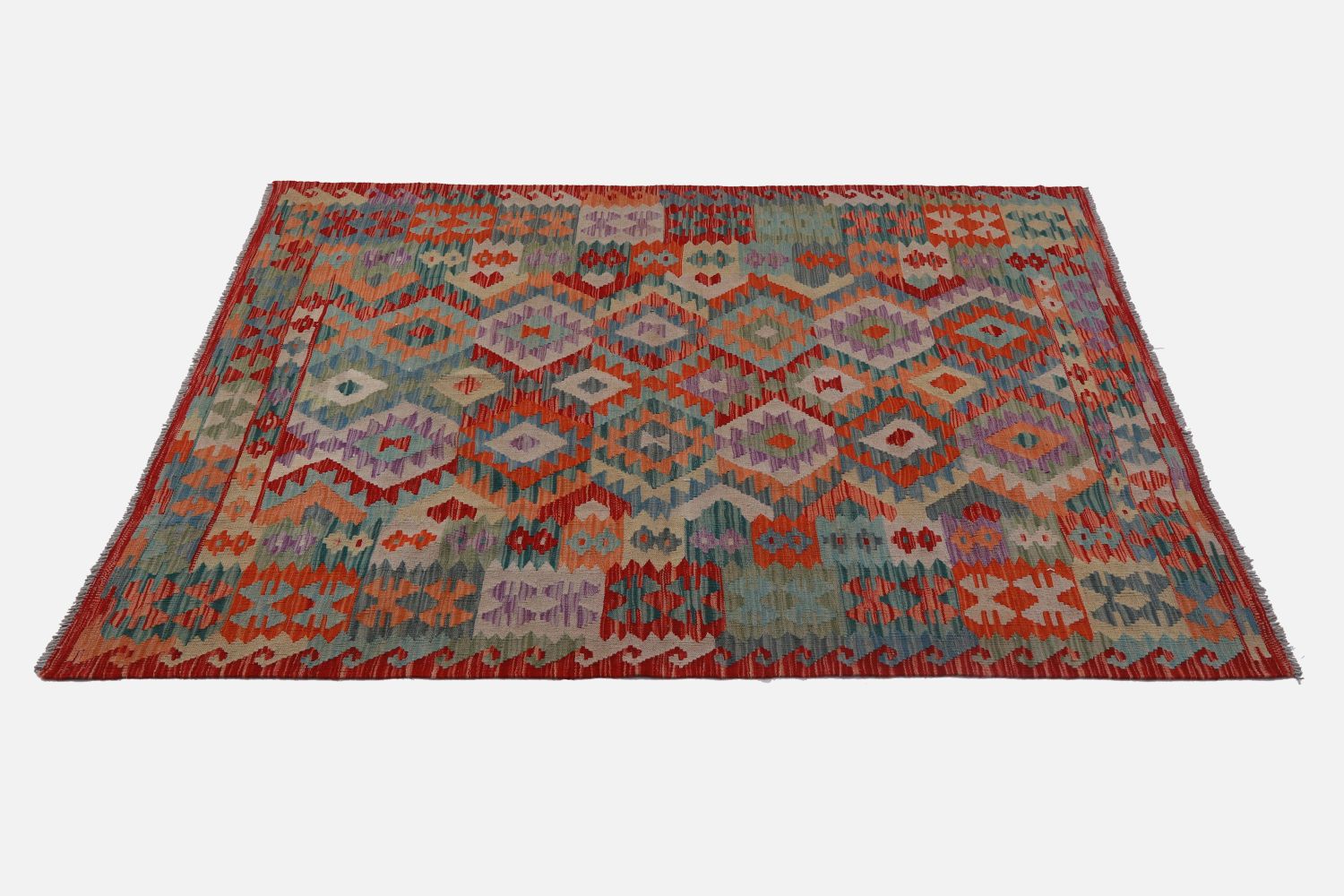 Kleurrijk Tapijt Laagpolig Handgeweven Wollen Vloerkleed - Omid Afghan Kelim 200x145