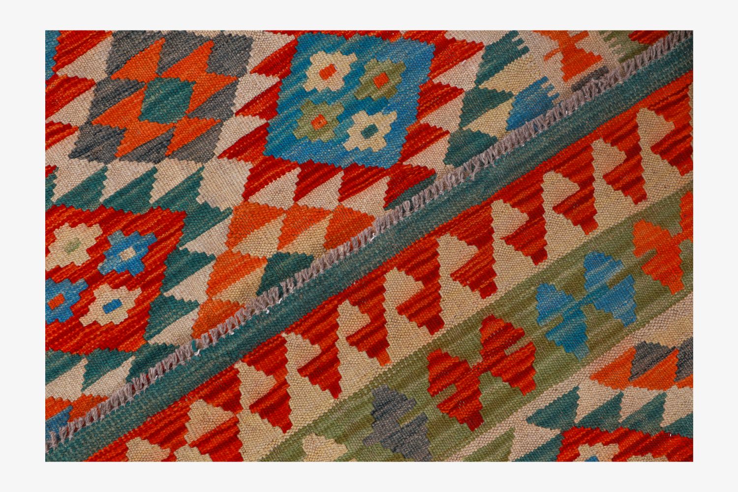 Kleurrijk Tapijt Laagpolig Handgeweven Wollen Vloerkleed - Omid Afghan Kelim 192x144