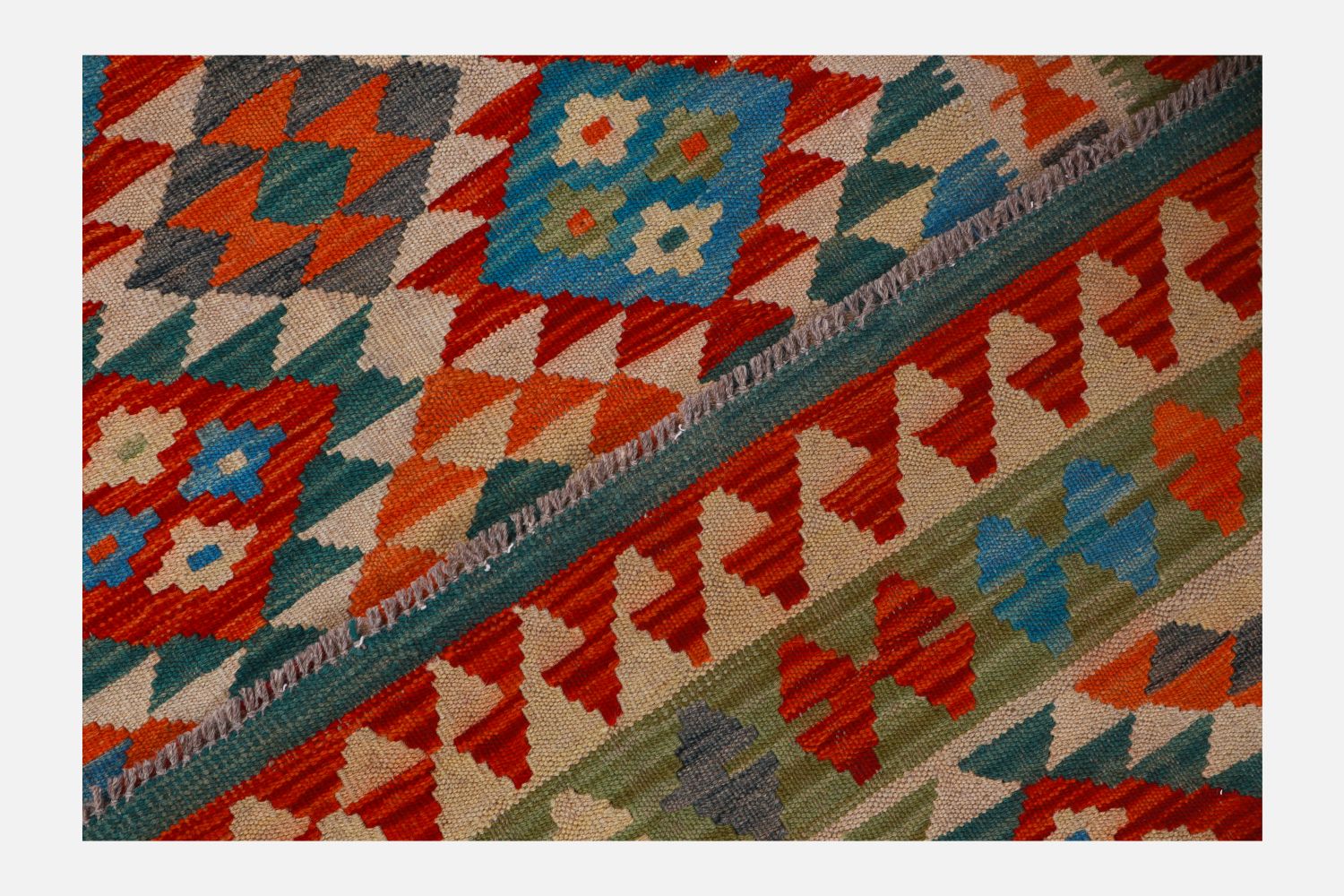 Kleurrijk Tapijt Laagpolig Handgeweven Wollen Vloerkleed - Omid Afghan Kelim 192x144