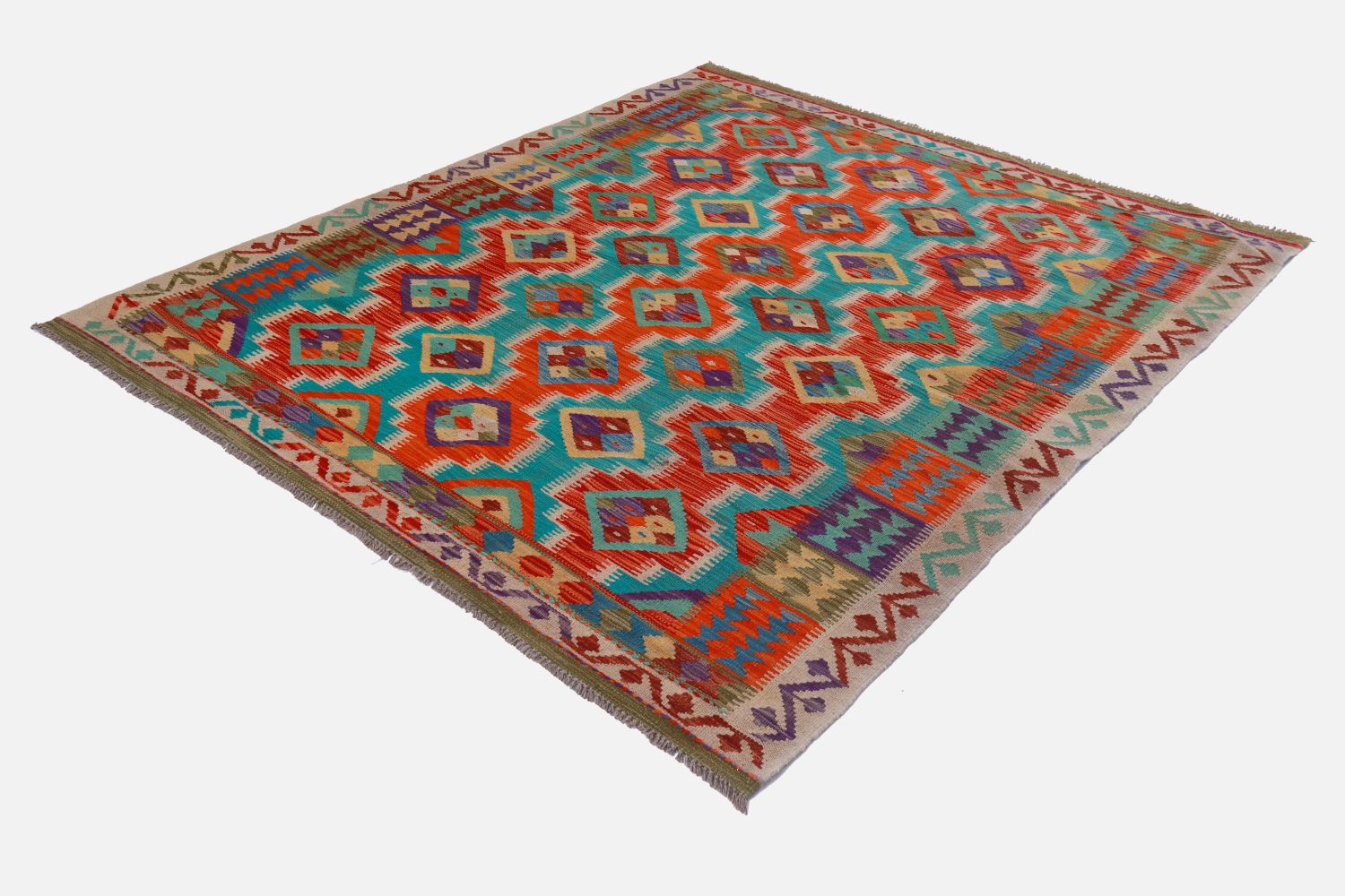 Kleurrijk Tapijt Laagpolig Handgeweven Wollen Vloerkleed - Omid Afghan Kelim 210x152