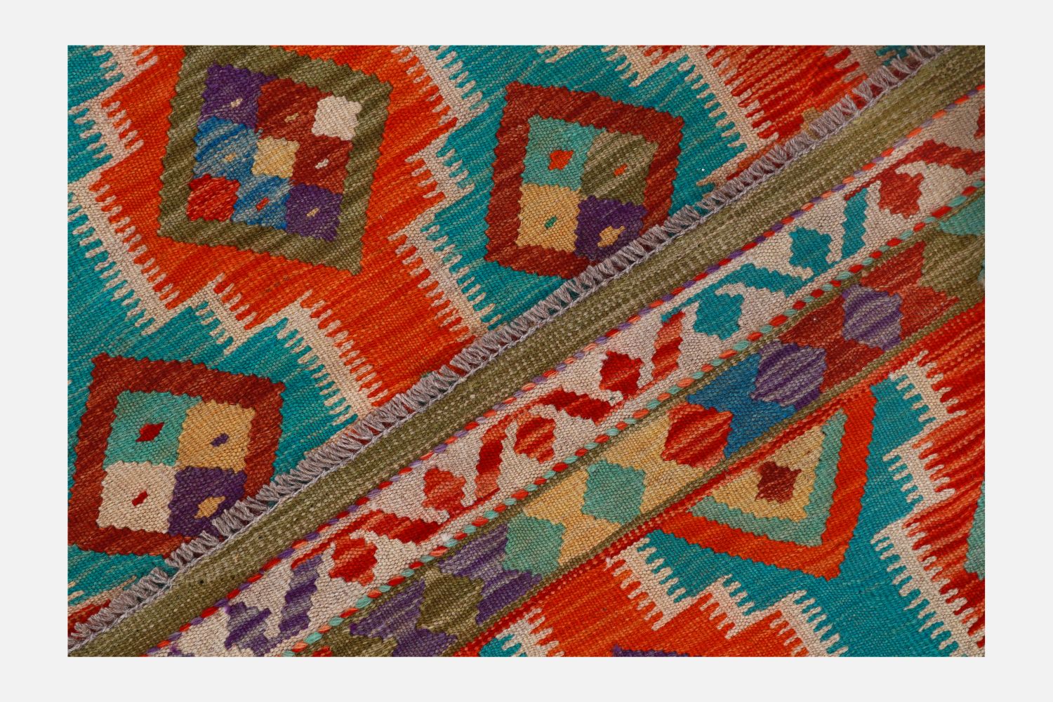 Kleurrijk Tapijt Laagpolig Handgeweven Wollen Vloerkleed - Omid Afghan Kelim 210x152