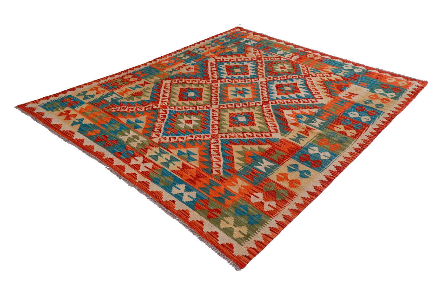 Kleurrijk Tapijt Laagpolig Handgeweven Wollen Vloerkleed - Omid Afghan Kelim 202x157