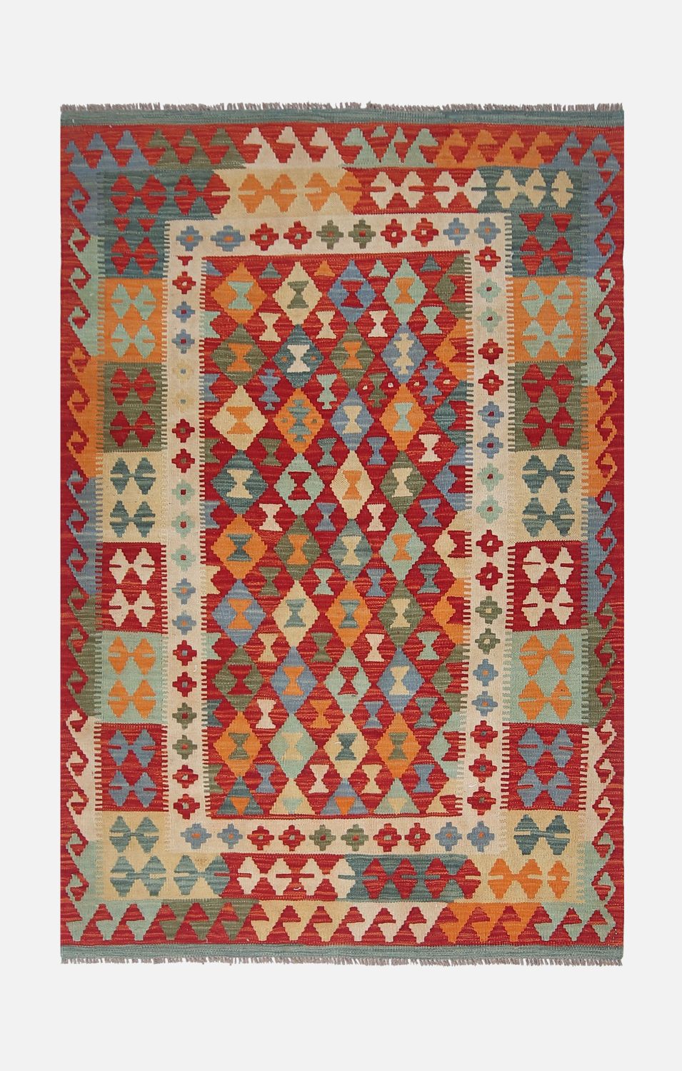 Kleurrijk Tapijt Laagpolig Handgeweven Wollen Vloerkleed - Omid Afghan Kelim 183x125