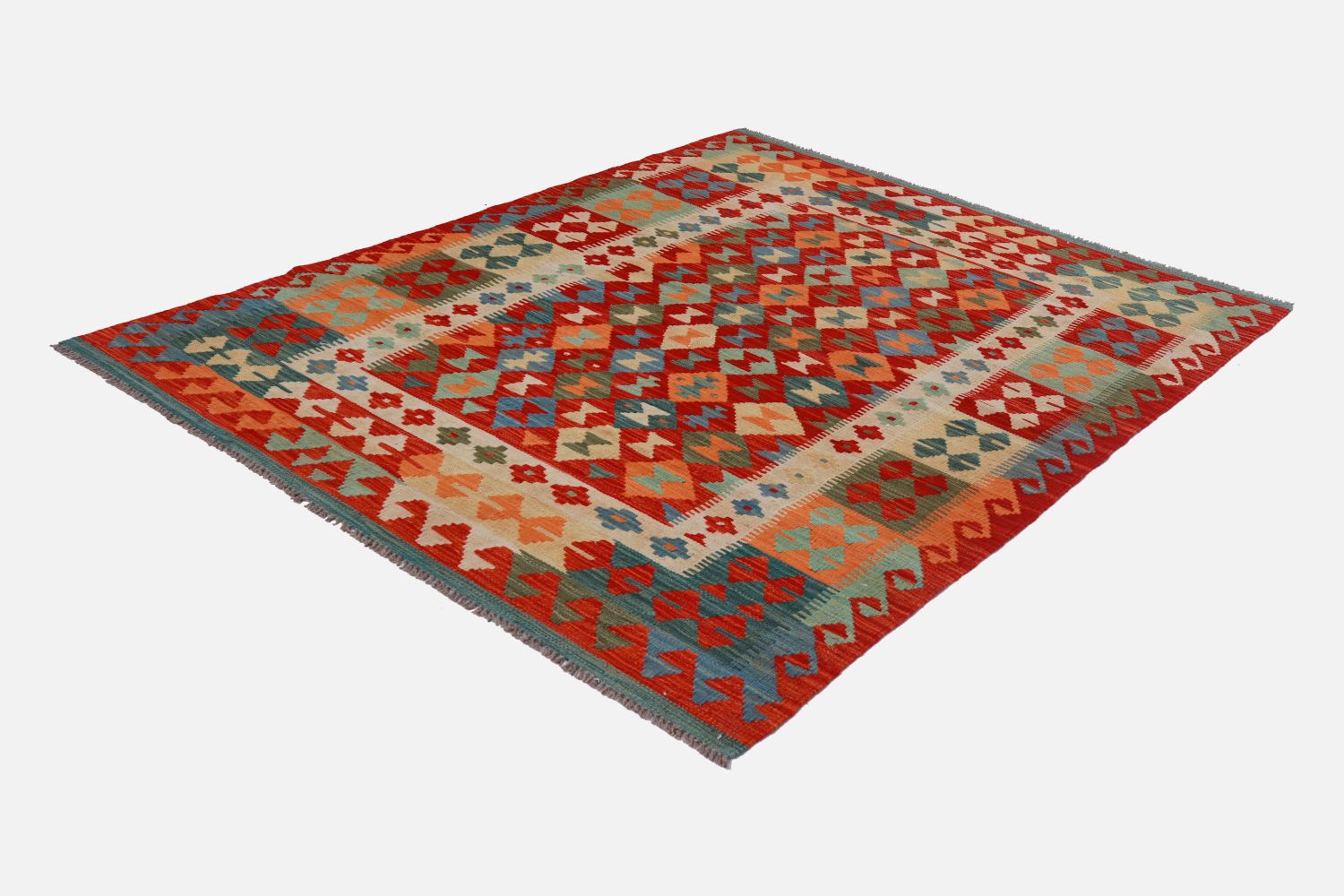 Kleurrijk Tapijt Laagpolig Handgeweven Wollen Vloerkleed - Omid Afghan Kelim 183x125