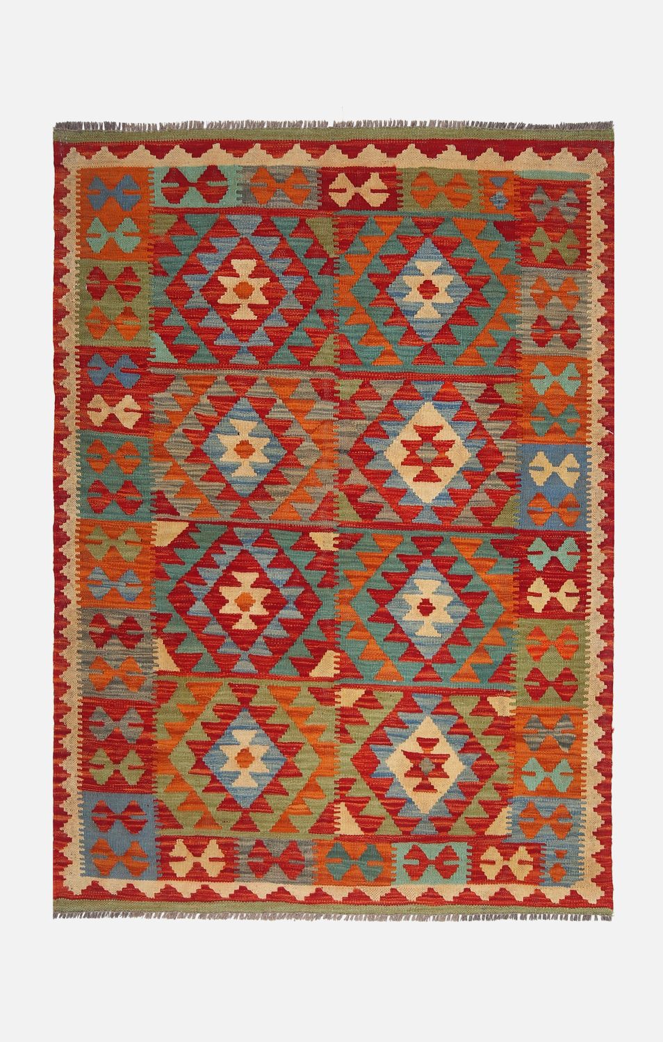 Kleurrijk Tapijt Laagpolig Handgeweven Wollen Vloerkleed - Omid Afghan Kelim 168x118