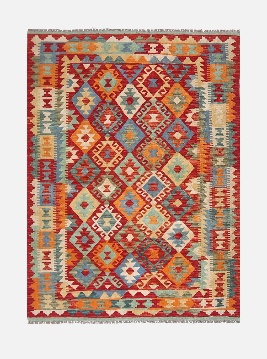 Kleurrijk Tapijt Laagpolig Handgeweven Wollen Vloerkleed - Omid Afghan Kelim 184x136