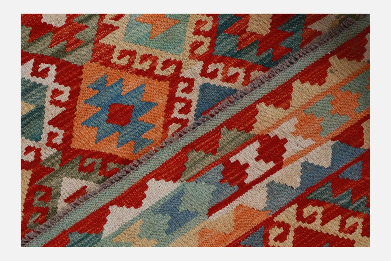 Kleurrijk Tapijt Laagpolig Handgeweven Wollen Vloerkleed - Omid Afghan Kelim 184x136