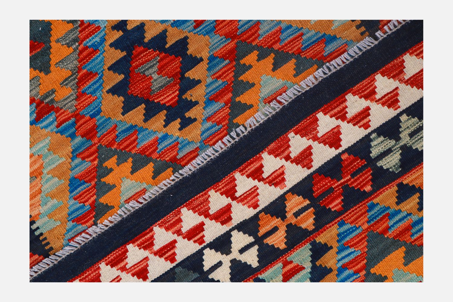 Kleurrijk Tapijt Laagpolig Handgeweven Wollen Vloerkleed - Omid Afghan Kelim 196x105