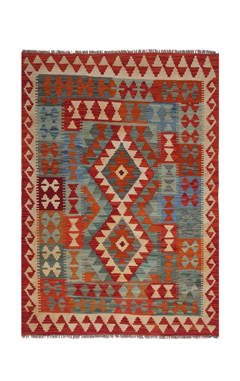 Kleurrijk Tapijt Laagpolig Handgeweven Wollen Vloerkleed - Omid Afghan Kelim 143x103