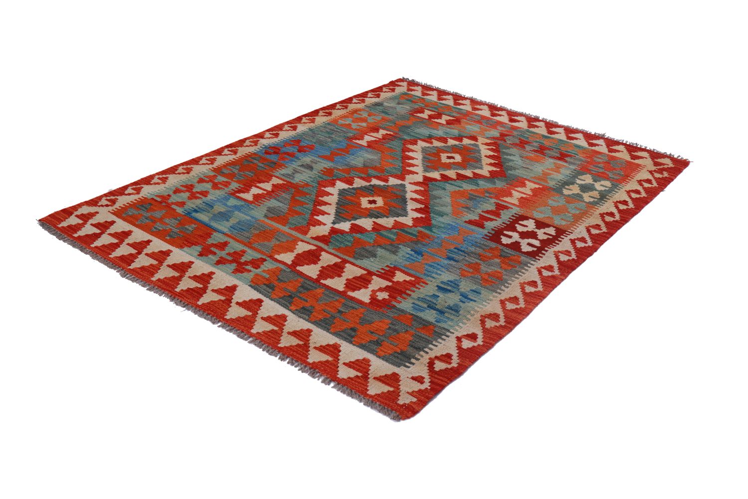 Kleurrijk Tapijt Laagpolig Handgeweven Wollen Vloerkleed - Omid Afghan Kelim 143x103