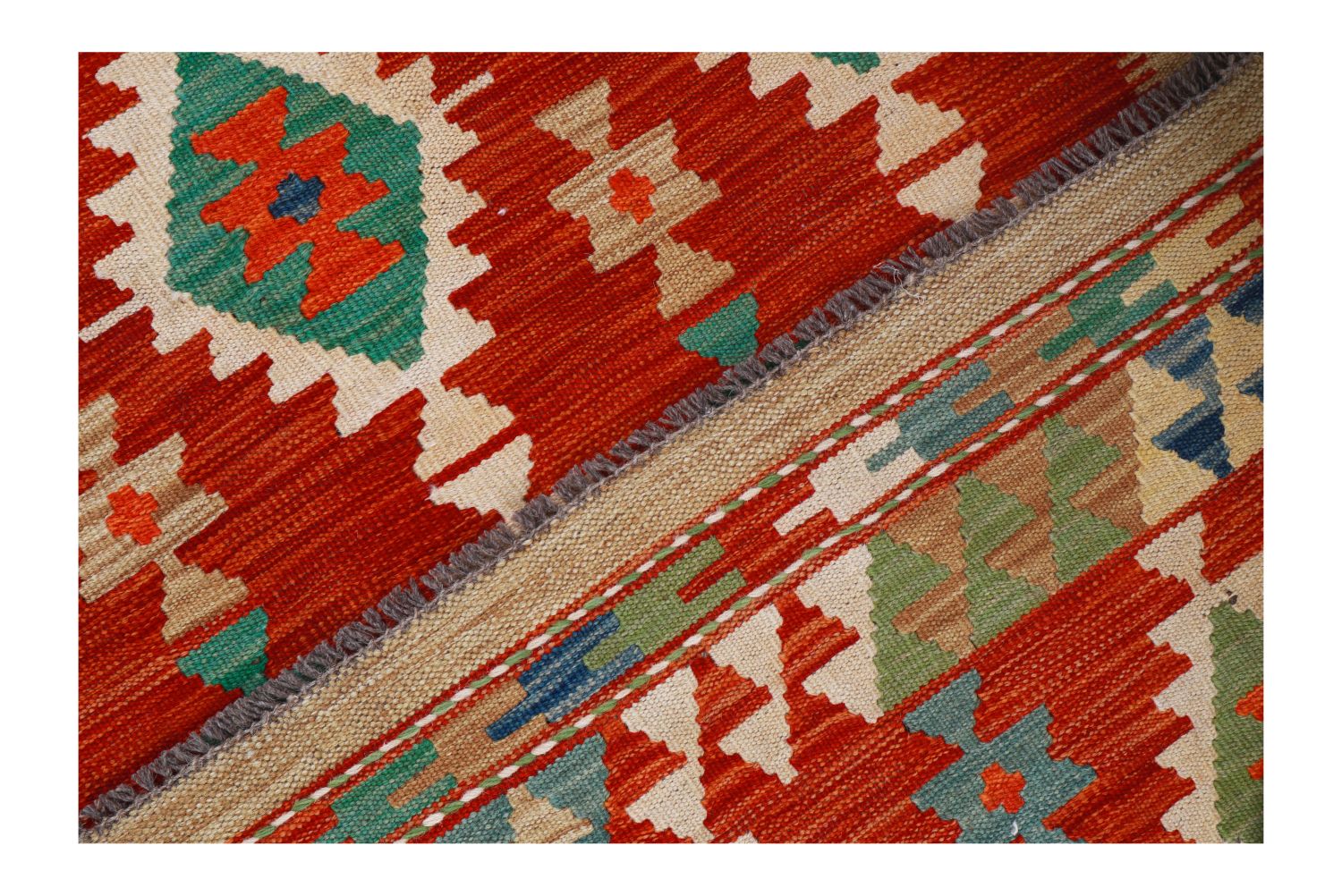 Kleurrijk Tapijt Laagpolig Handgeweven Wollen Vloerkleed - Omid Afghan Kelim 150x94