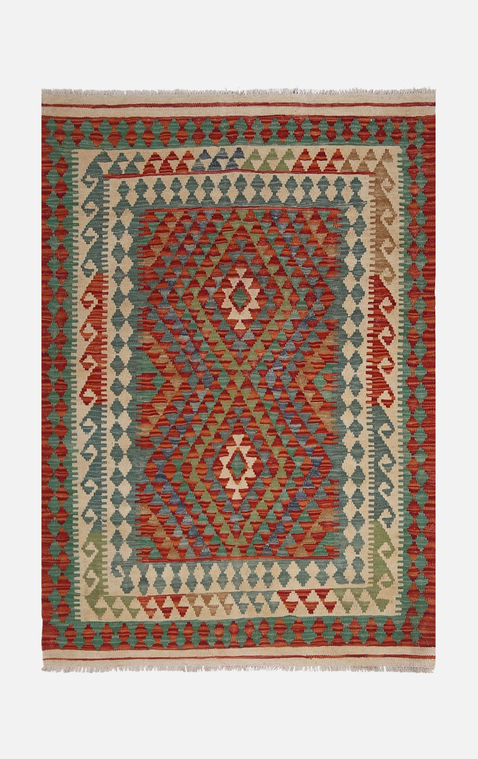 Kleurrijk Tapijt Laagpolig Handgeweven Wollen Vloerkleed - Omid Afghan Kelim 140x101