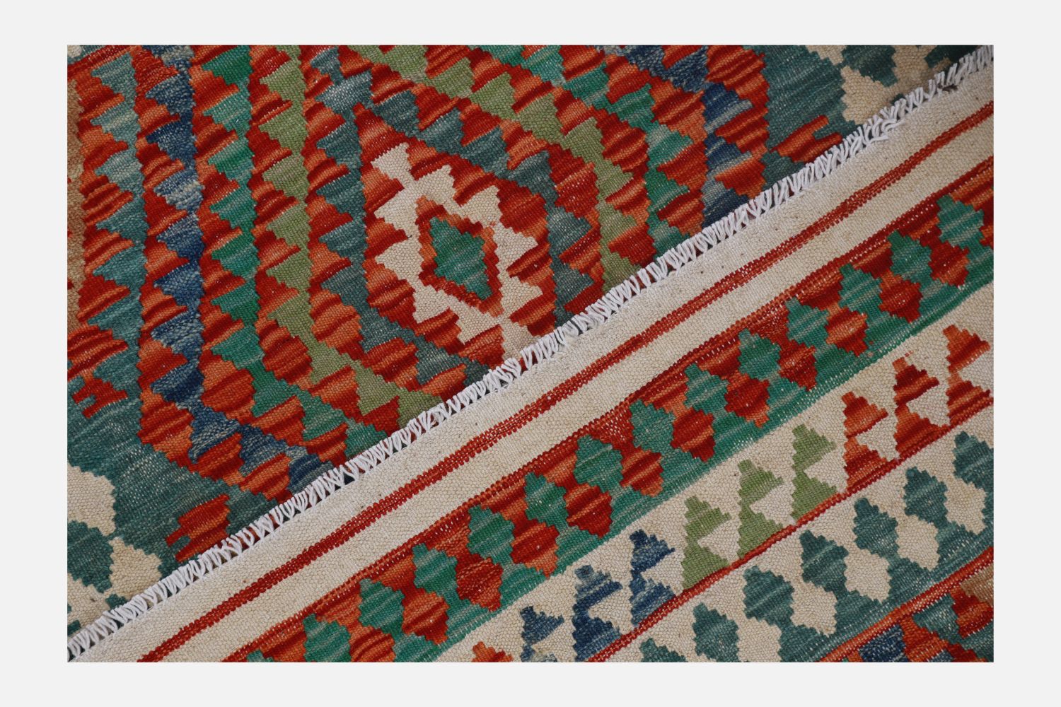 Kleurrijk Tapijt Laagpolig Handgeweven Wollen Vloerkleed - Omid Afghan Kelim 140x101