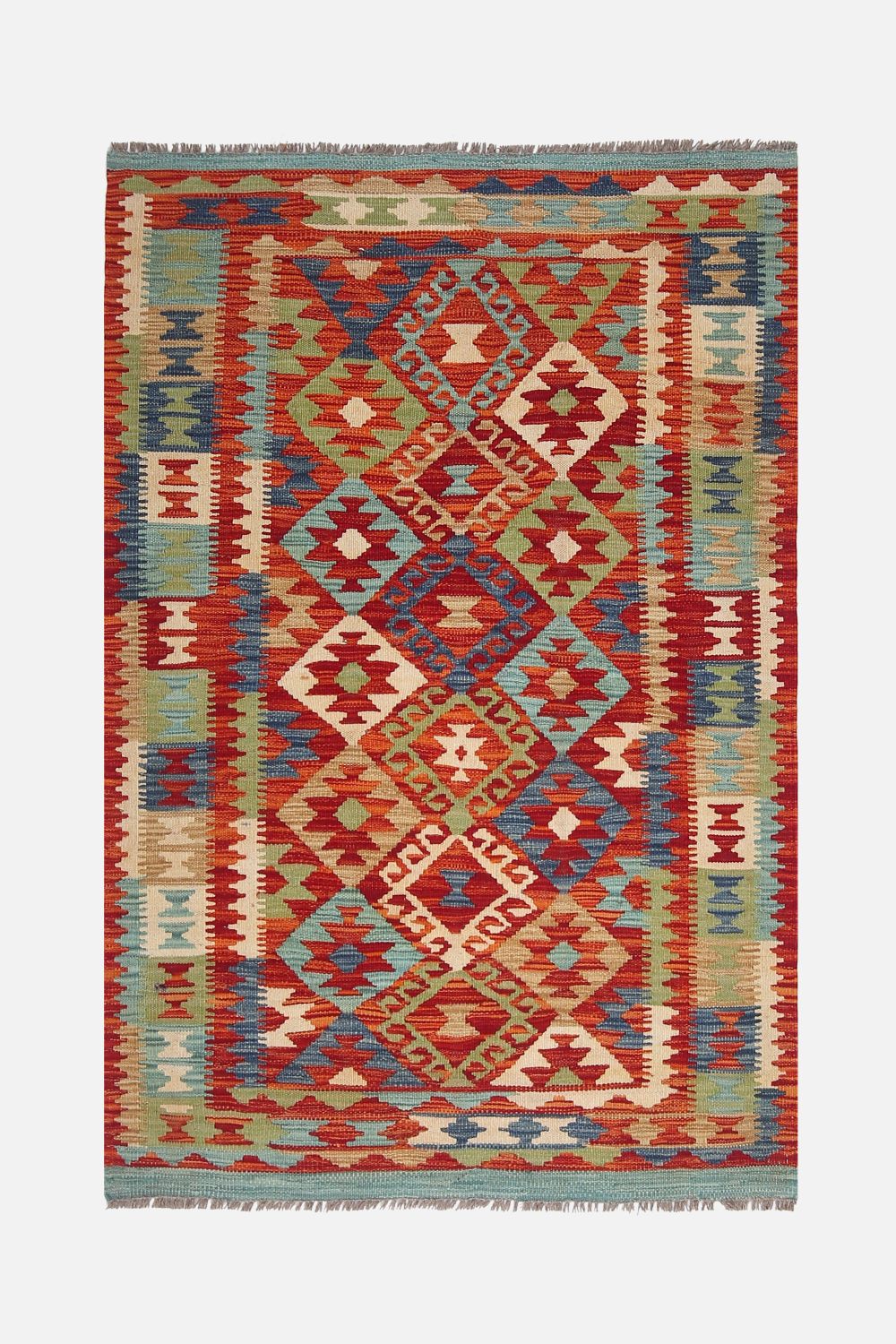 Kleurrijk Tapijt Laagpolig Handgeweven Wollen Vloerkleed - Omid Afghan Kelim 147x99