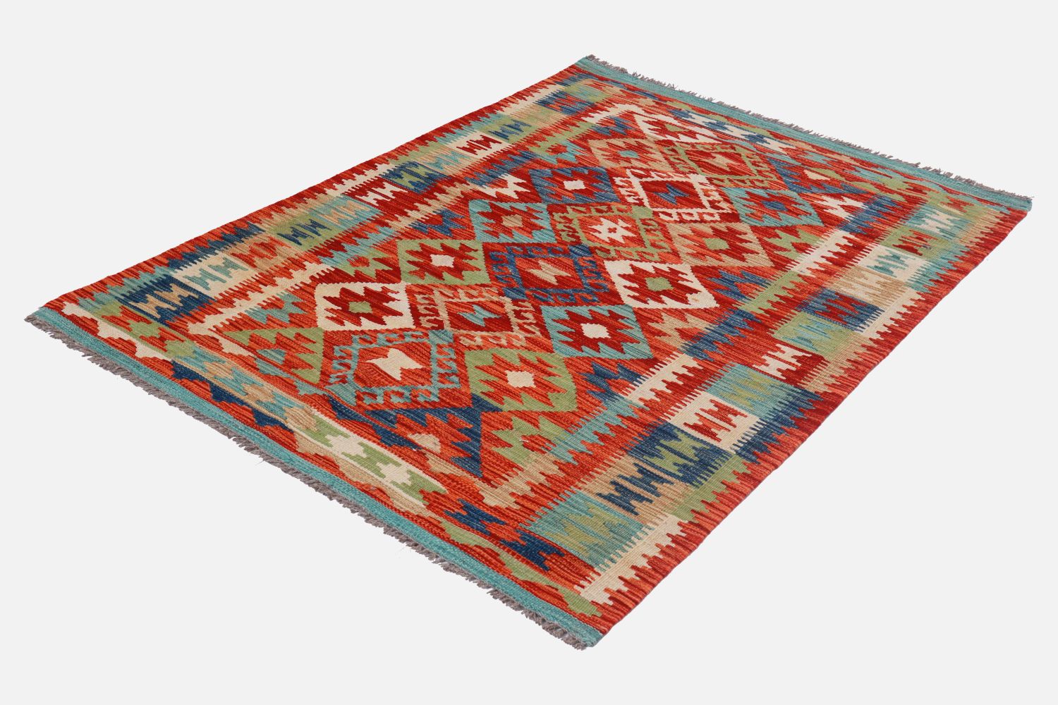 Kleurrijk Tapijt Laagpolig Handgeweven Wollen Vloerkleed - Omid Afghan Kelim 147x99