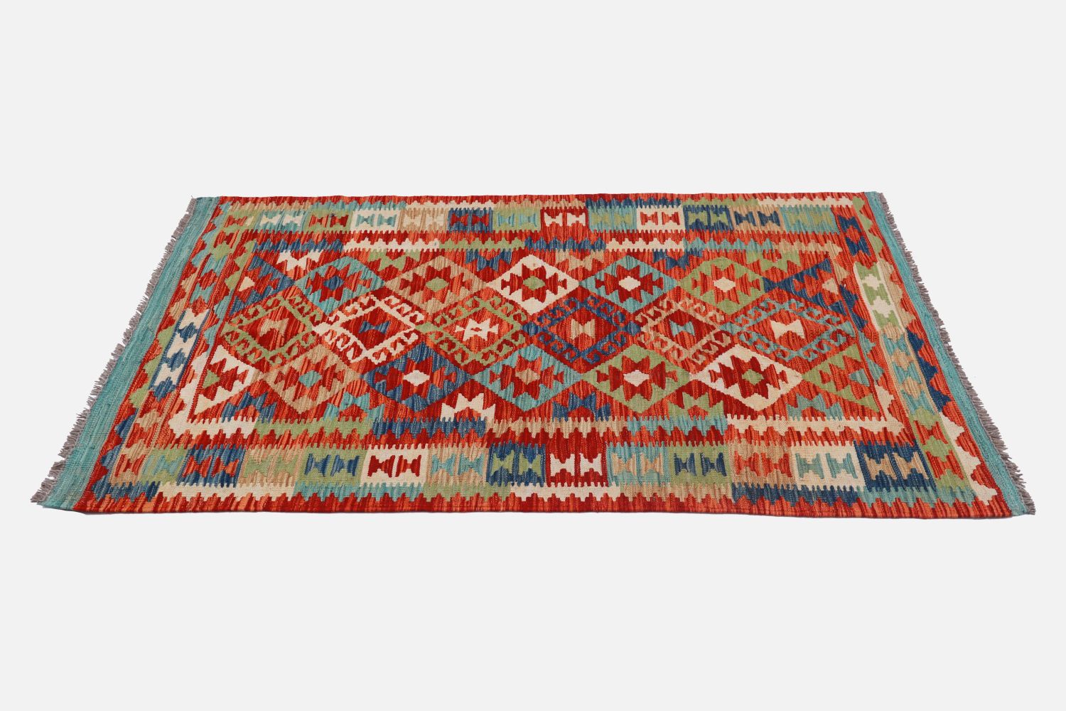 Kleurrijk Tapijt Laagpolig Handgeweven Wollen Vloerkleed - Omid Afghan Kelim 147x99