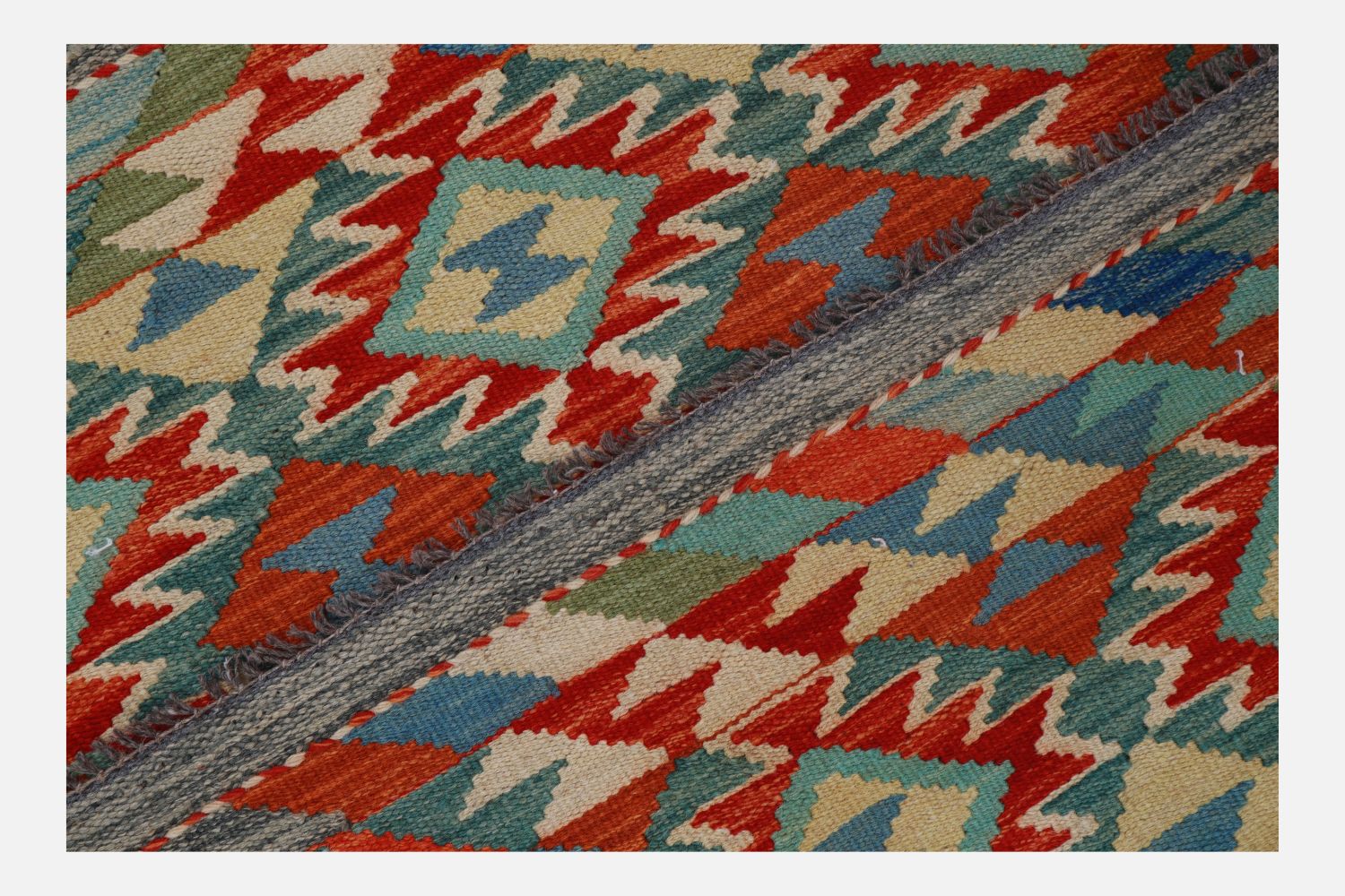 Kleurrijk Tapijt Laagpolig Handgeweven Wollen Vloerkleed - Omid Afghan Kelim 147x99