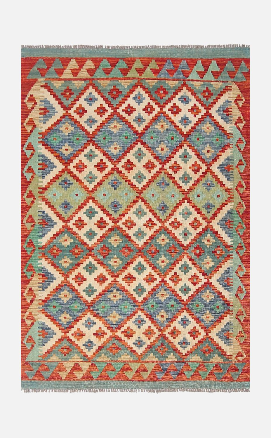 Kleurrijk Tapijt Laagpolig Handgeweven Wollen Vloerkleed - Omid Afghan Kelim 159x110